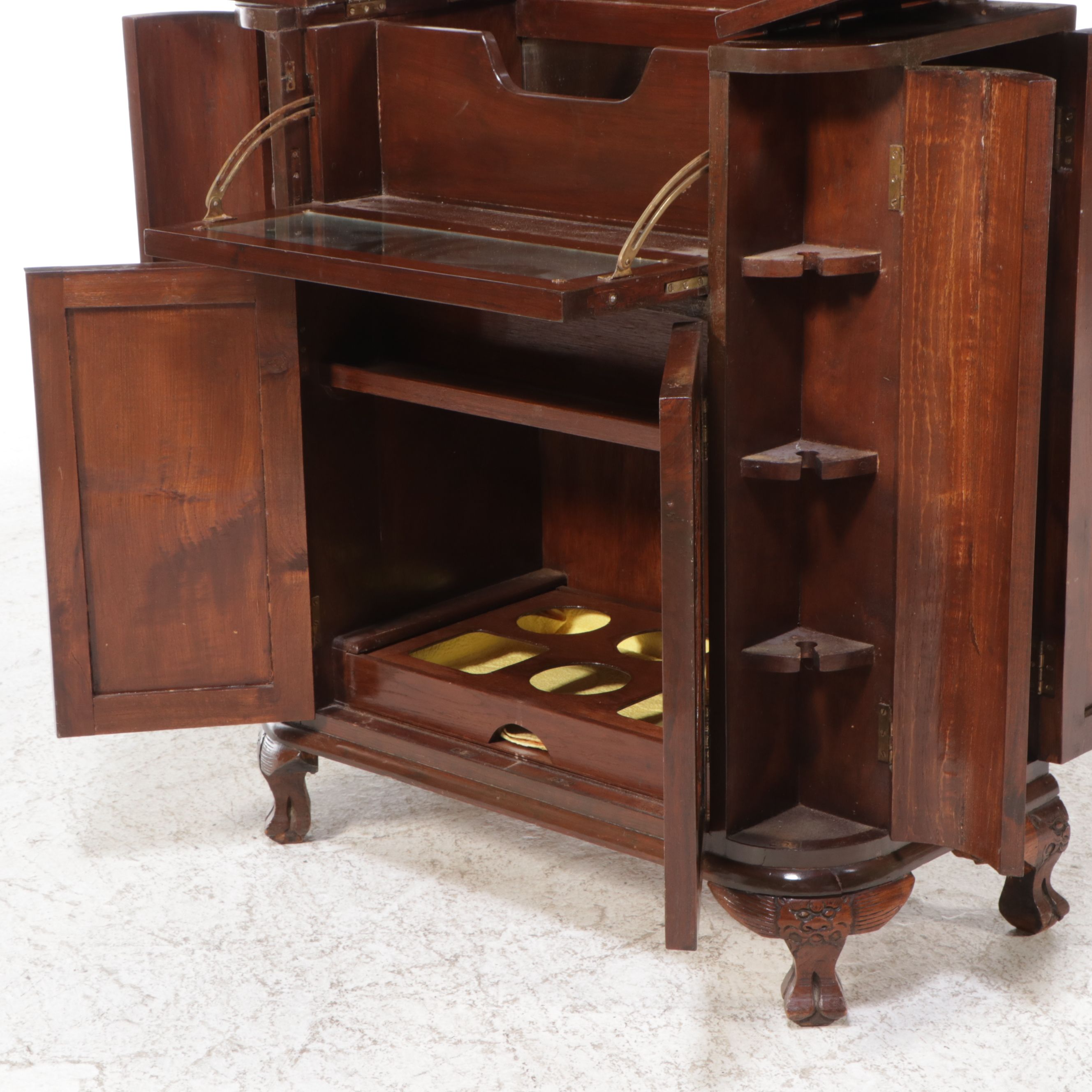 Singaporean Carved Wood Dry Bar Cabinet, Mid–Late 20th Century