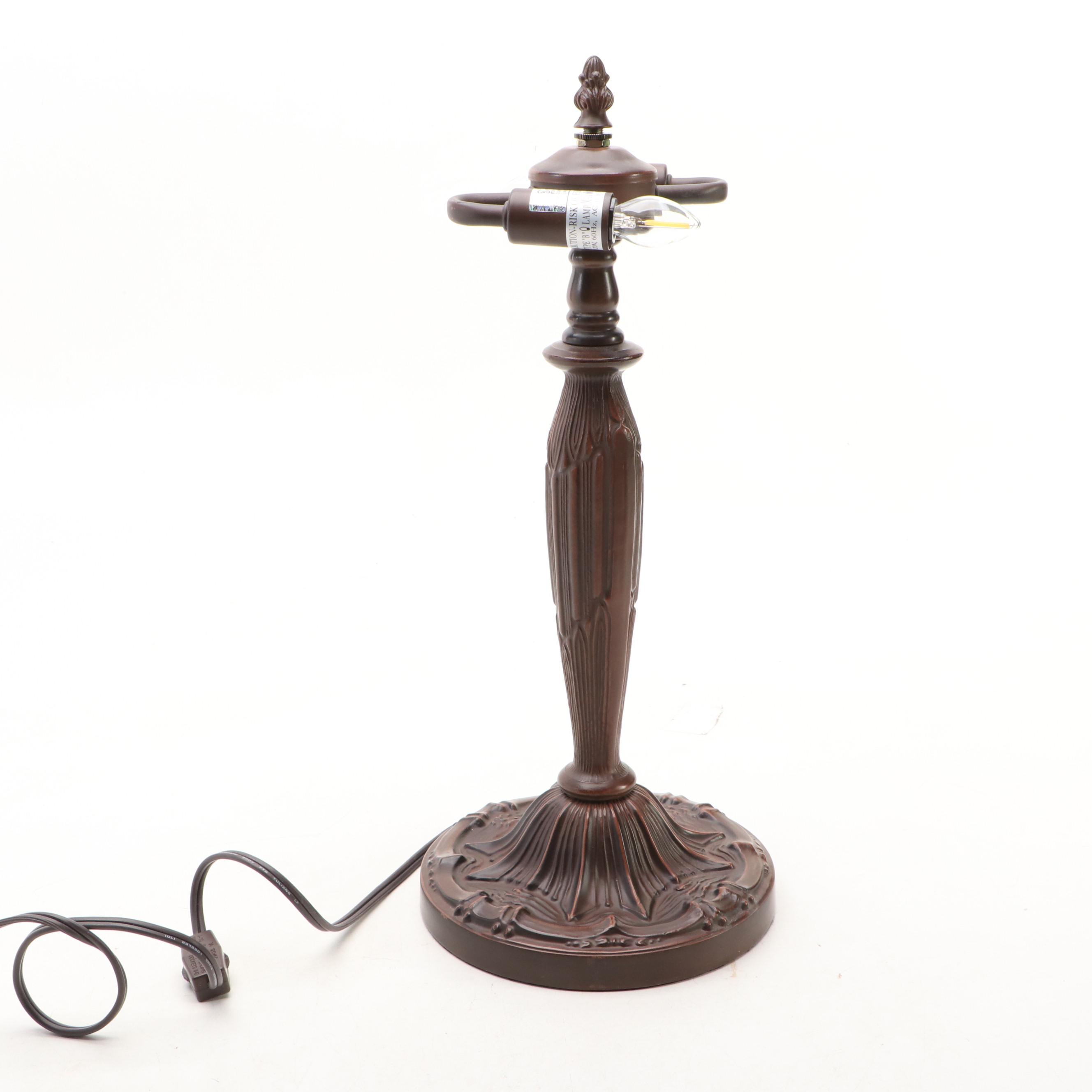 Art Nouveau Style Bronzed Metal Table Lamp with Reverse Painted Poinsettia Shade