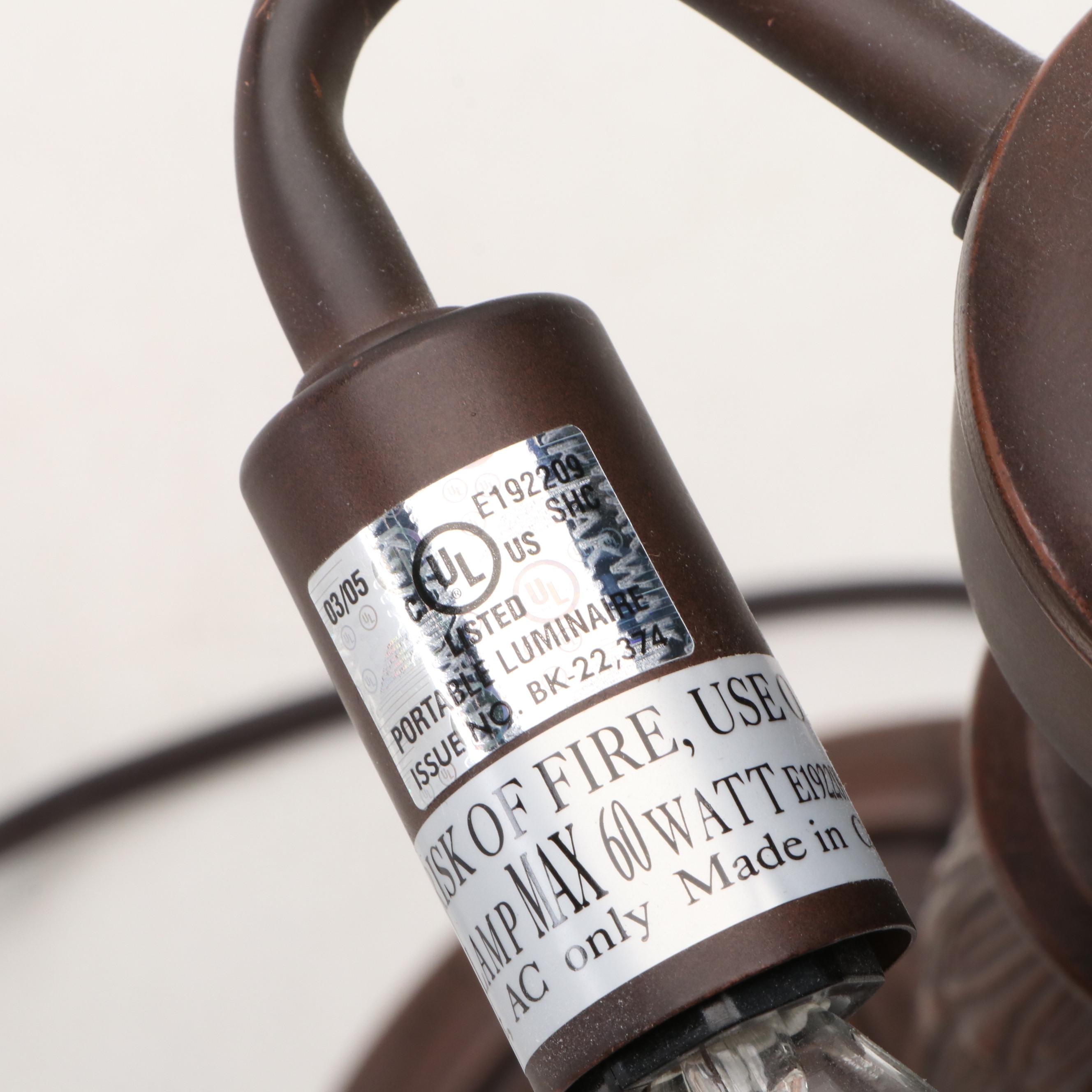 Art Nouveau Style Bronzed Metal Table Lamp with Reverse Painted Poinsettia Shade