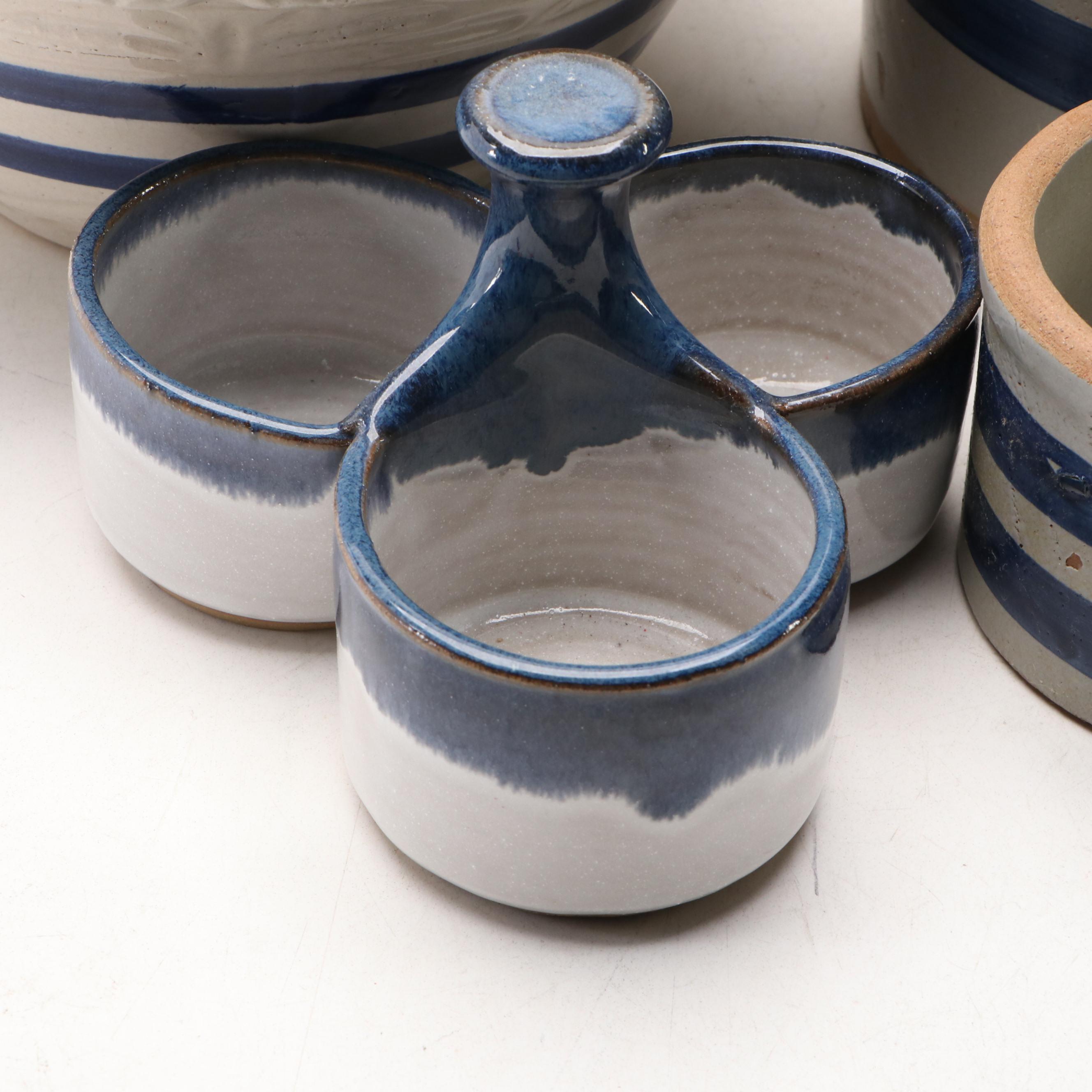 R.R.P. Ceramic "Pizza Pan" with Stoneware Crock and Other Tableware