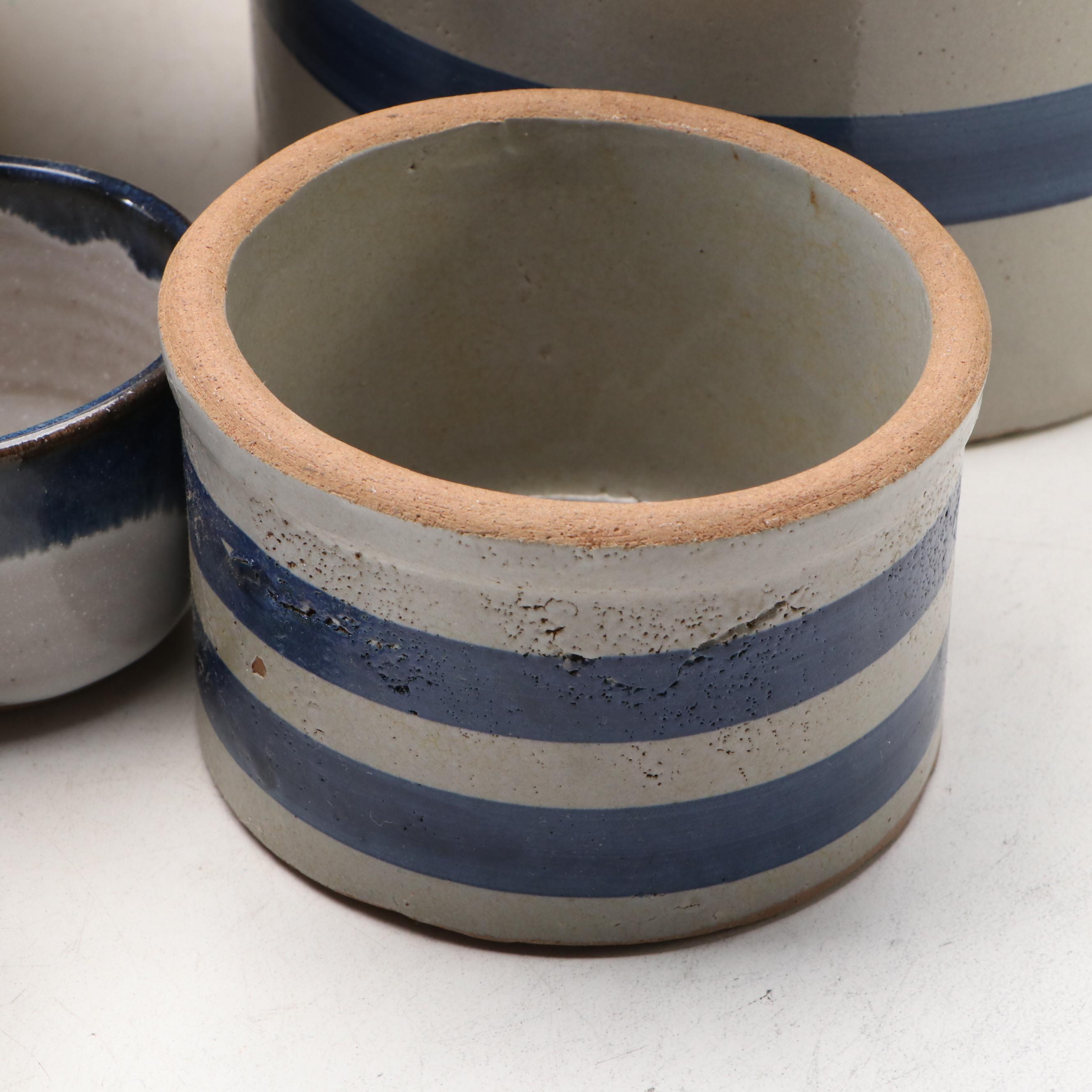 R.R.P. Ceramic "Pizza Pan" with Stoneware Crock and Other Tableware