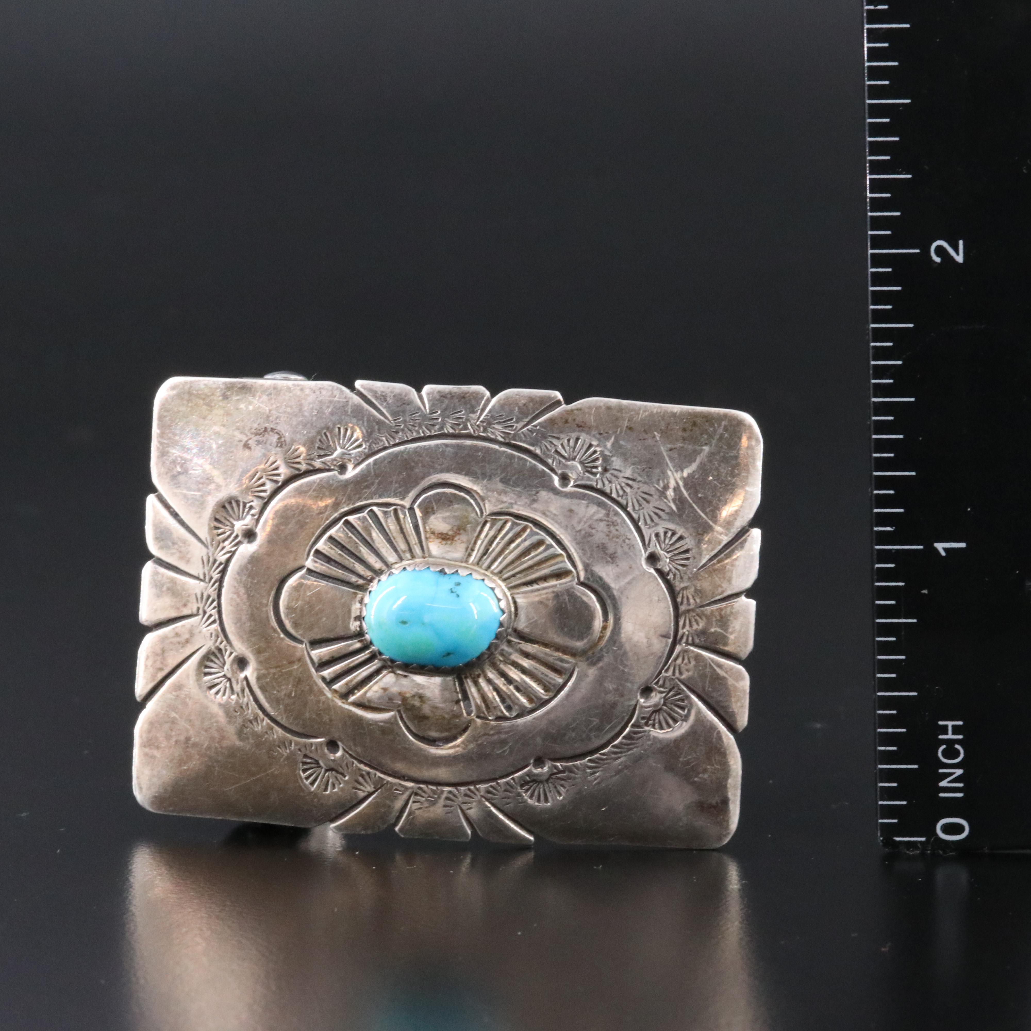 Mexican Bracelet with Southwestern Sterling Turquoise Belt Buckles