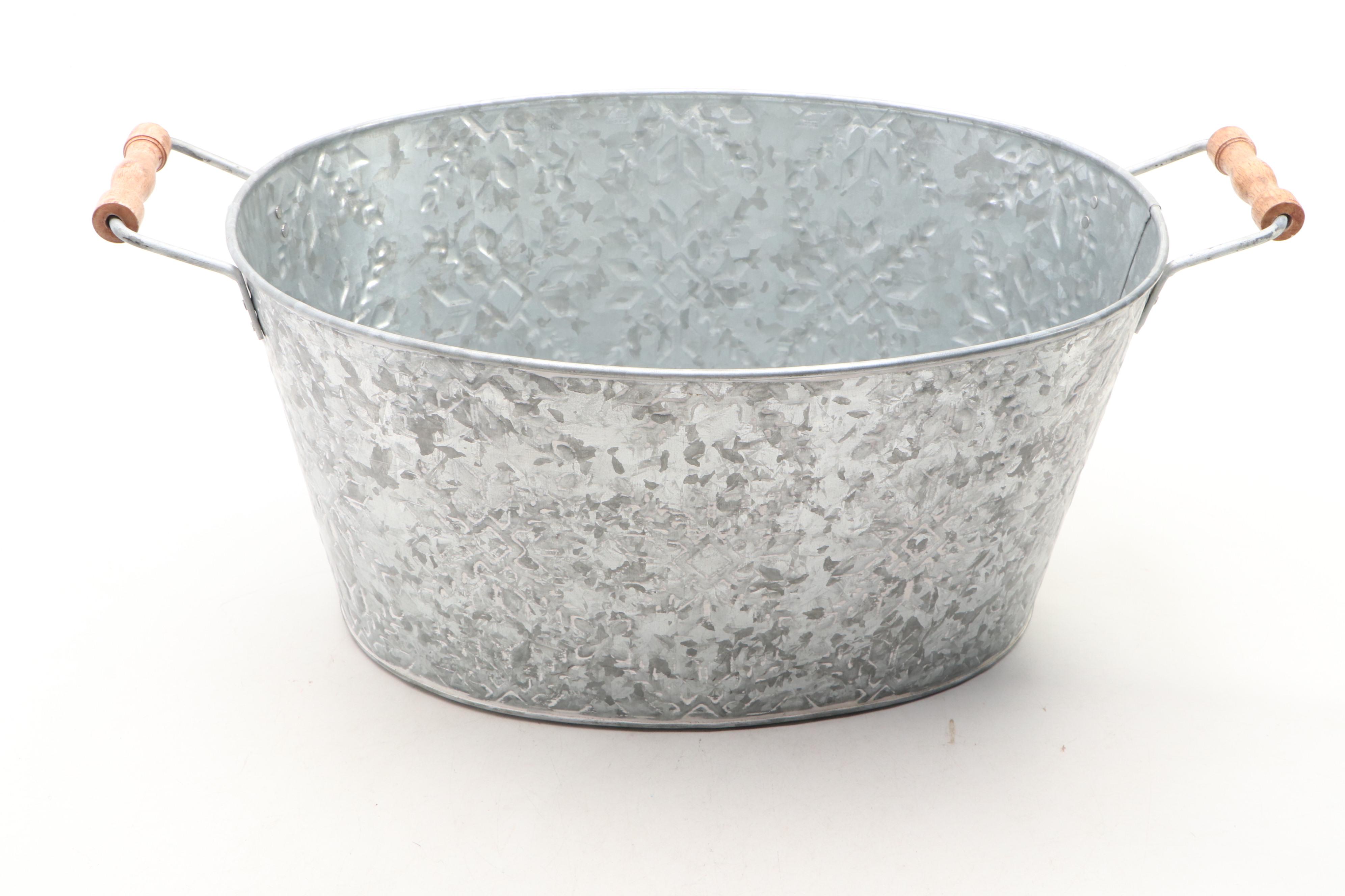 Galvanized Snowflake Tub and House Lantern with Milk Can Vase