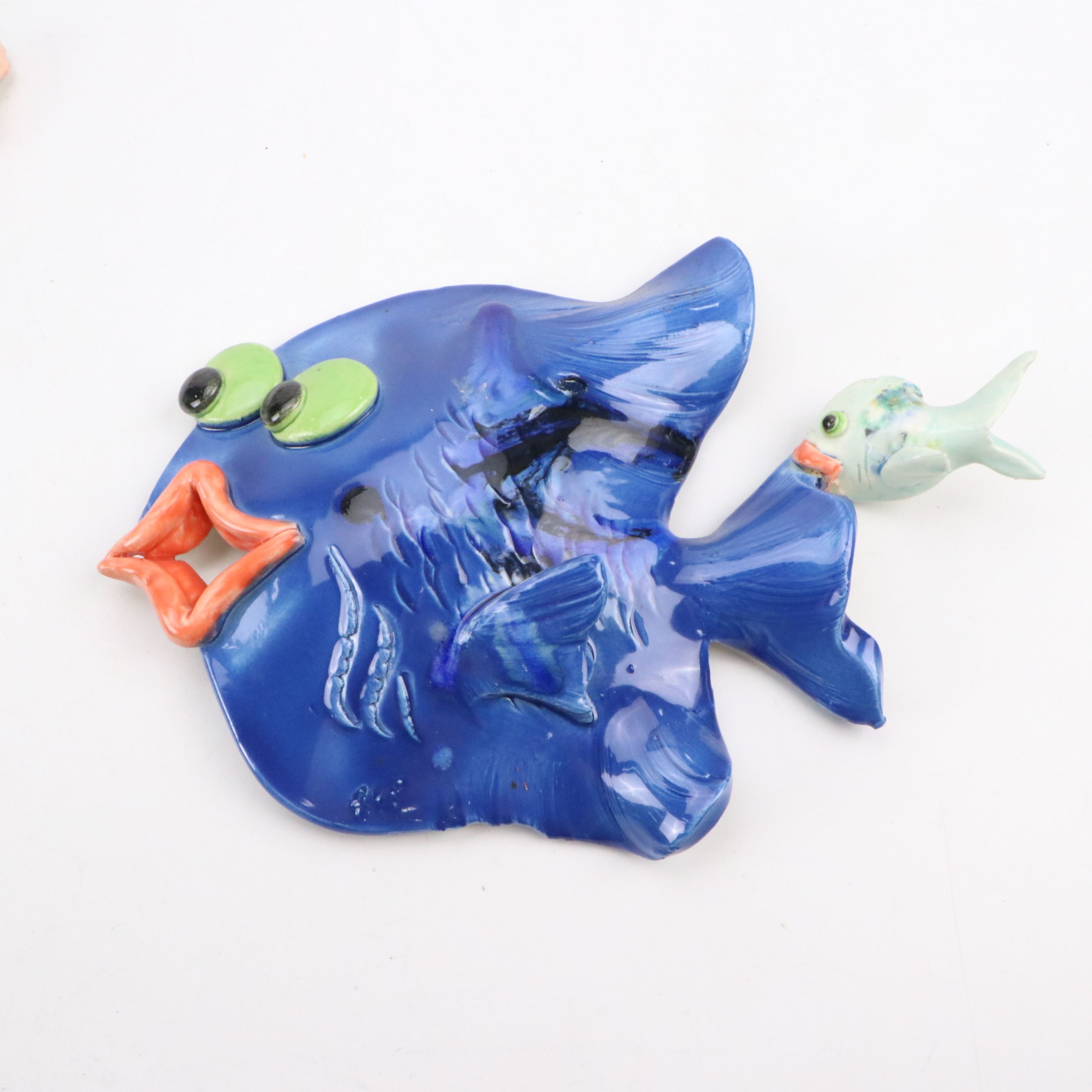 Richard and Gita Peek Hand-Painted Wall Hanging Ceramic Fishes and Seahorse