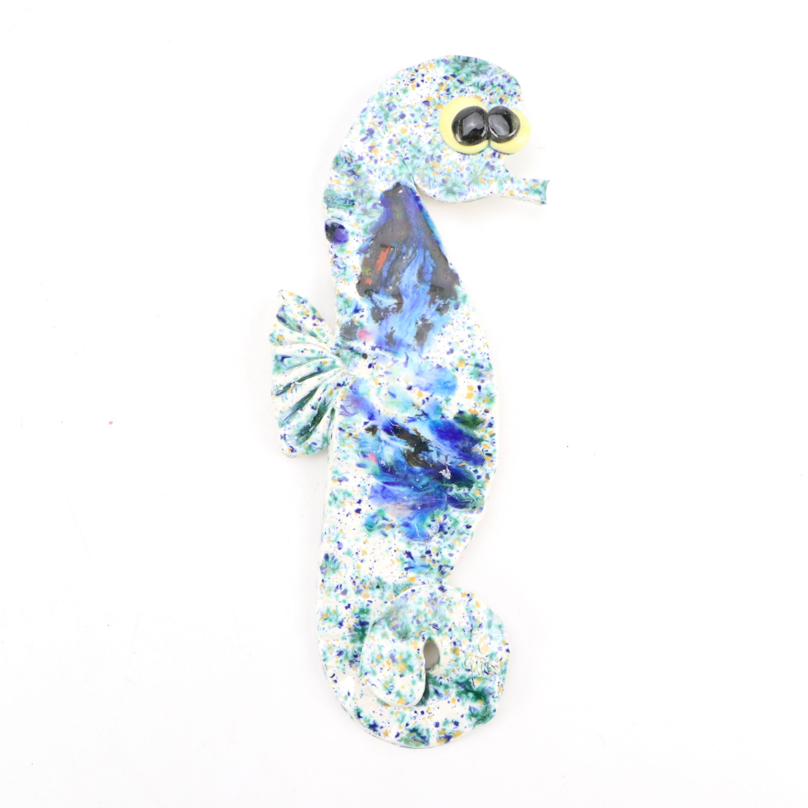 Richard and Gita Peek Hand-Painted Wall Hanging Ceramic Fishes and Seahorse