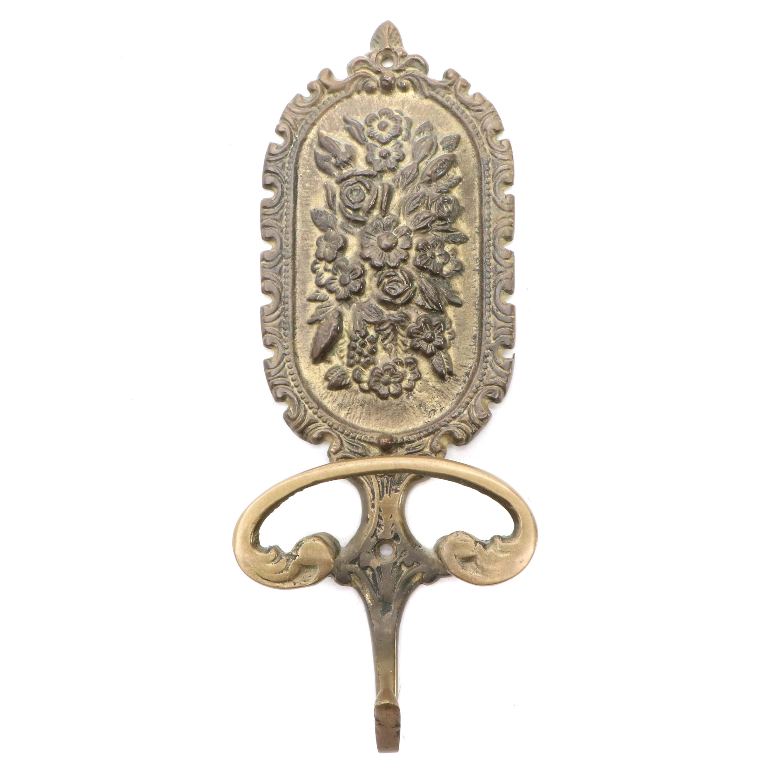 Art Nouveau Style Floral Brass Wall Hook, 20th Century