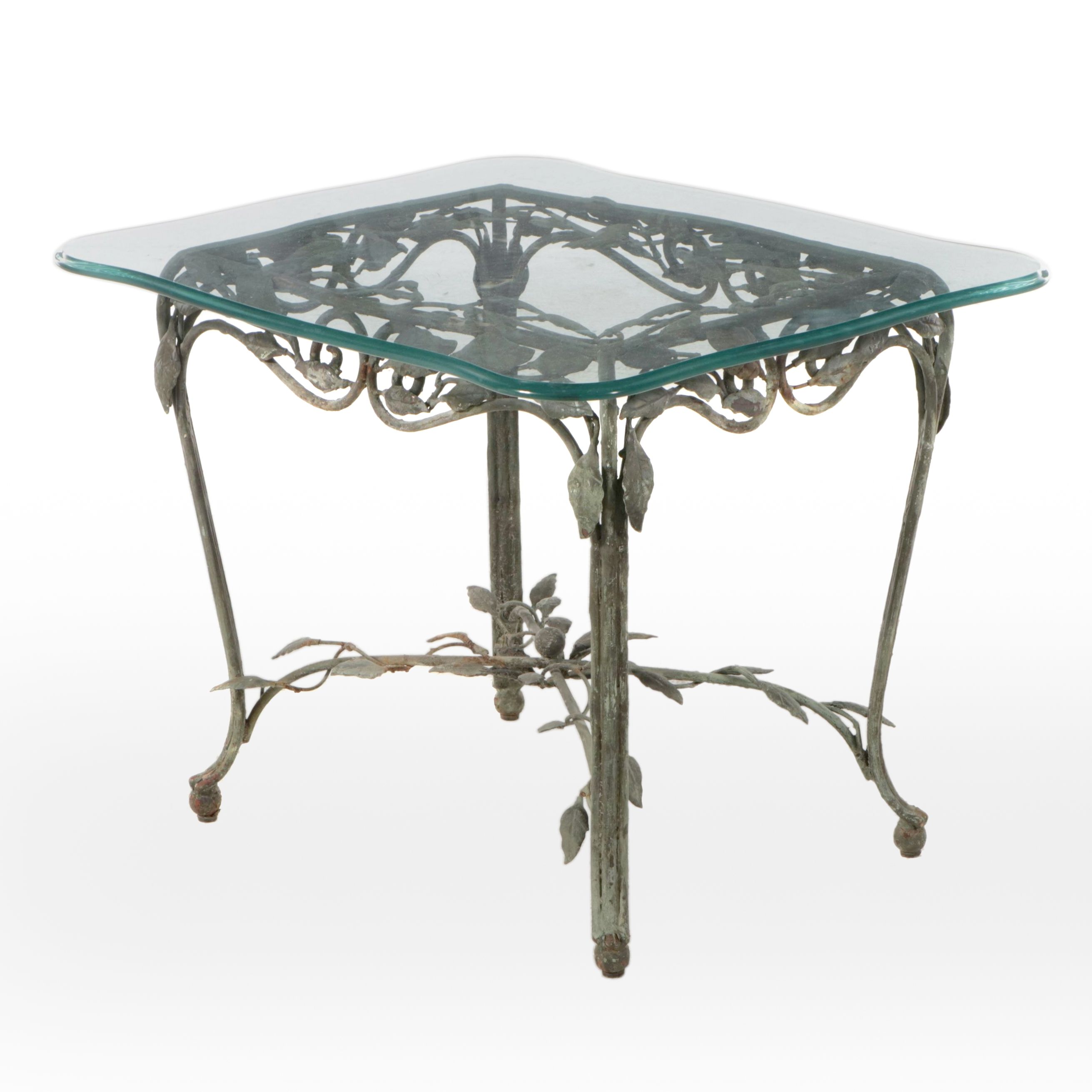 Wrought Iron End Table with Glass Top