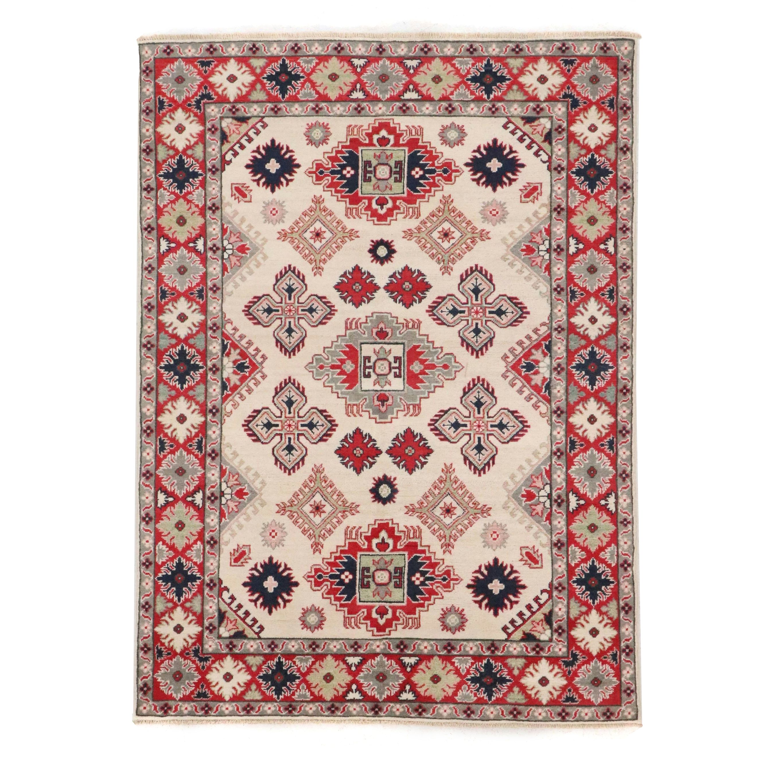 4'10 x 6'7 Hand-Knotted Pakistani Kazak Area Rug