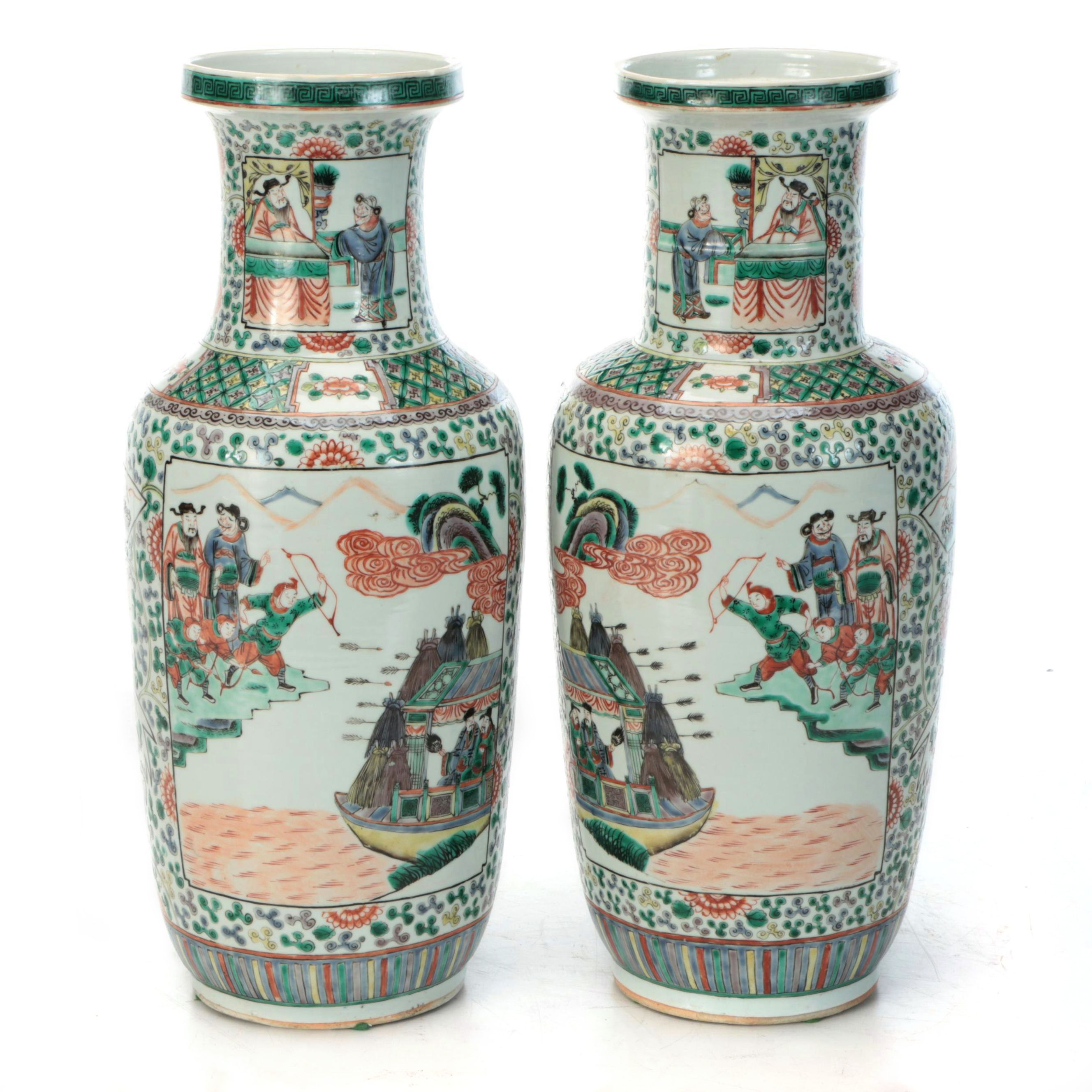 Chinese Famille Verte Porcelain Vase Pair