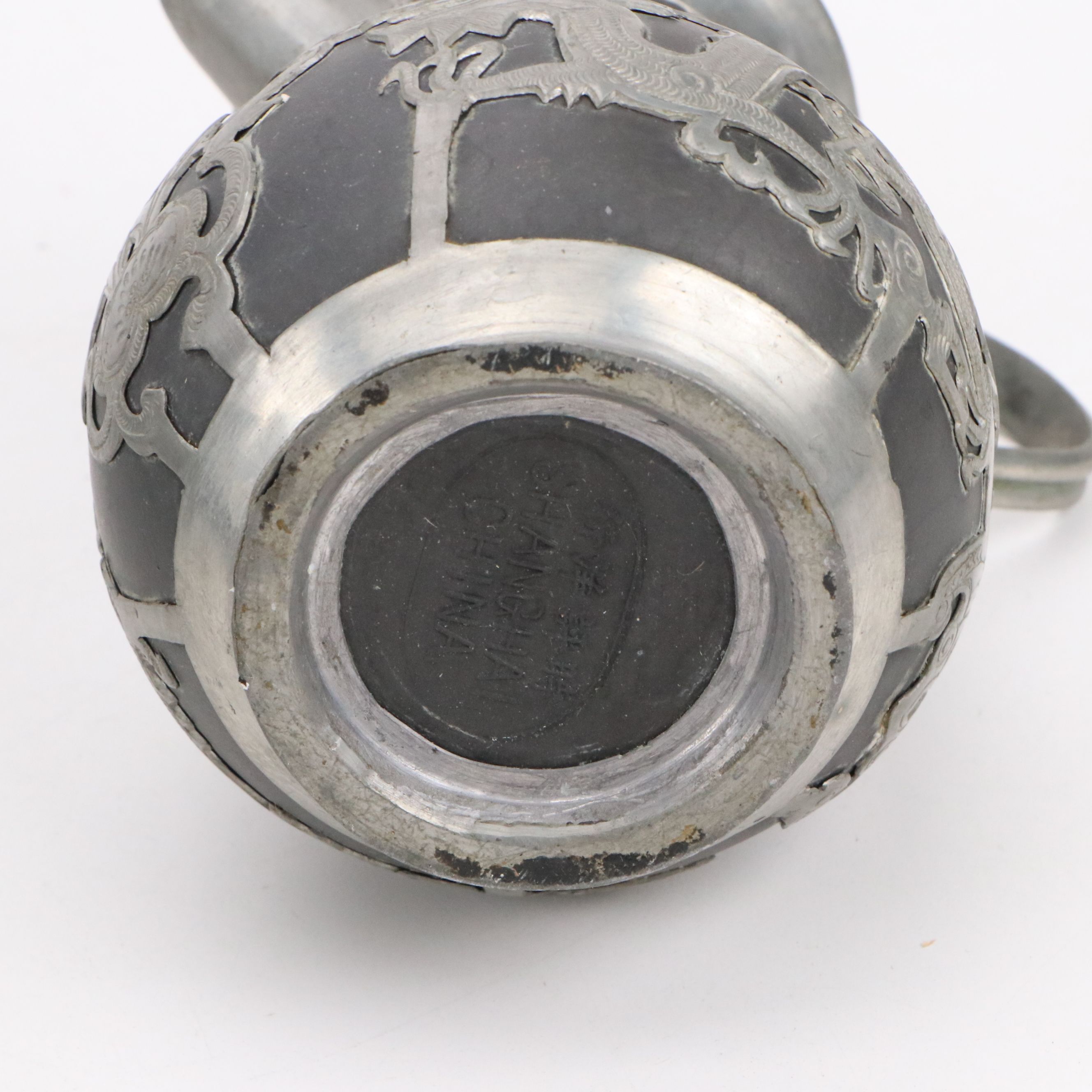 Chinese Dragon Metal Wrapped Ceramic Teapots with Creamers and Sugar