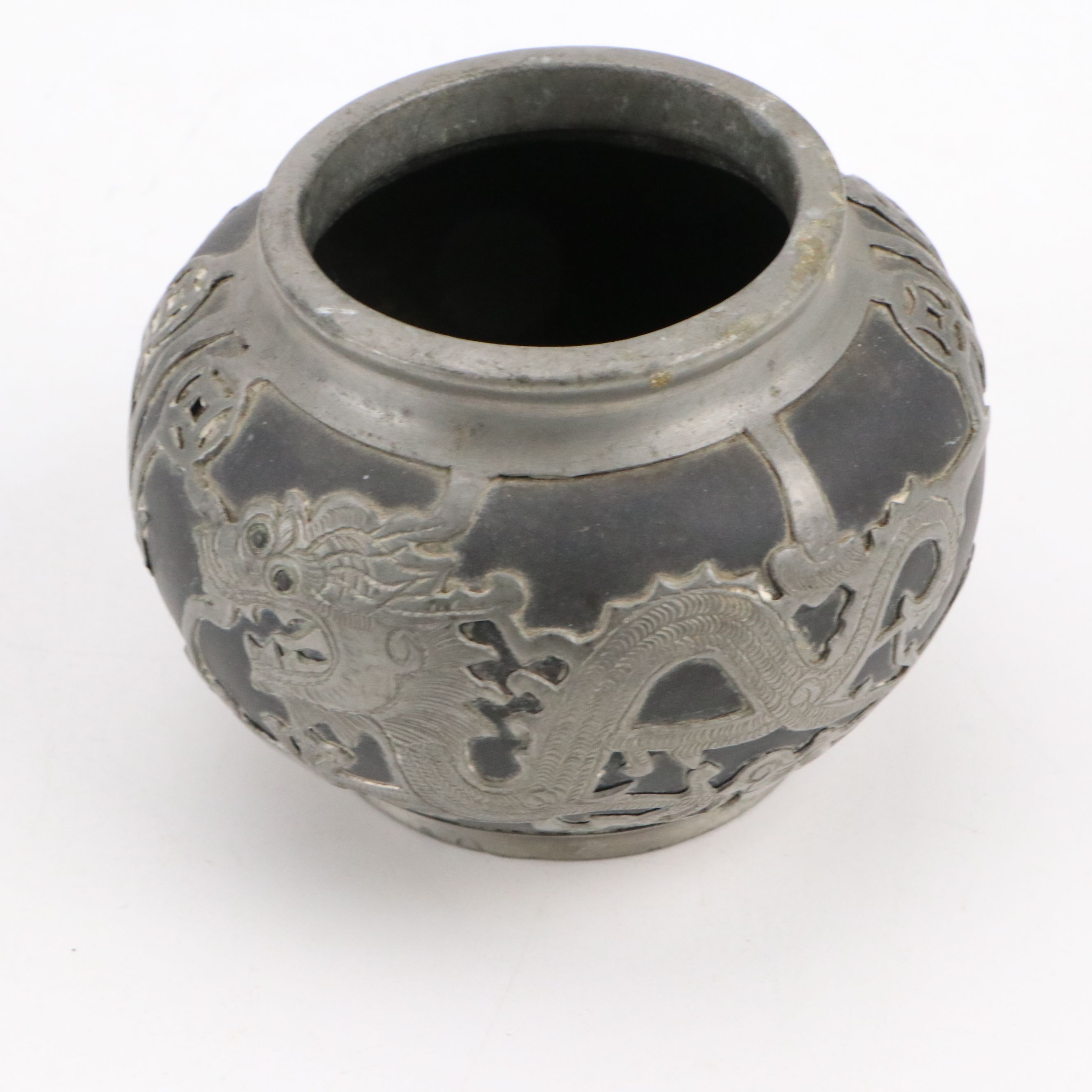 Chinese Dragon Metal Wrapped Ceramic Teapots with Creamers and Sugar