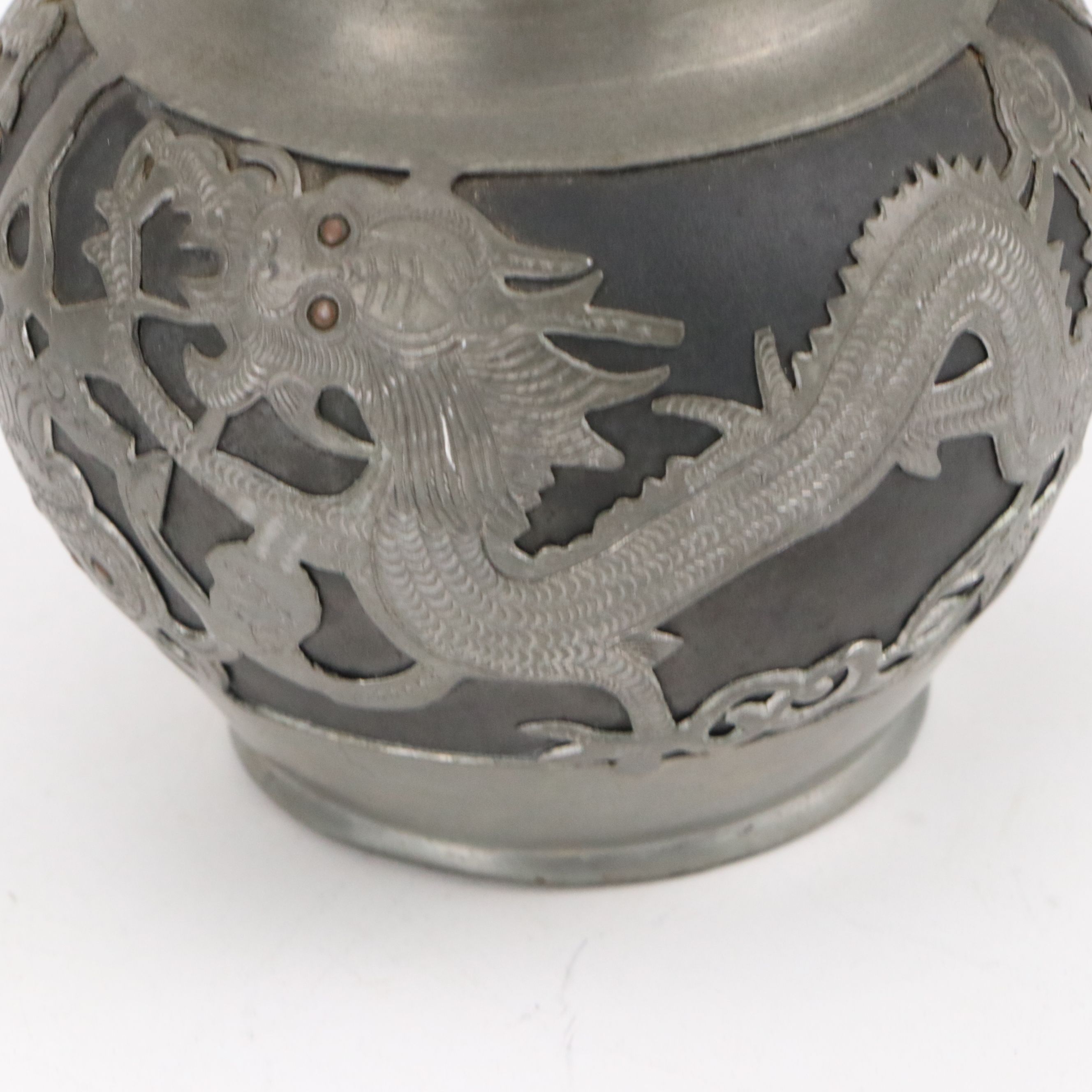 Chinese Dragon Metal Wrapped Ceramic Teapots with Creamers and Sugar