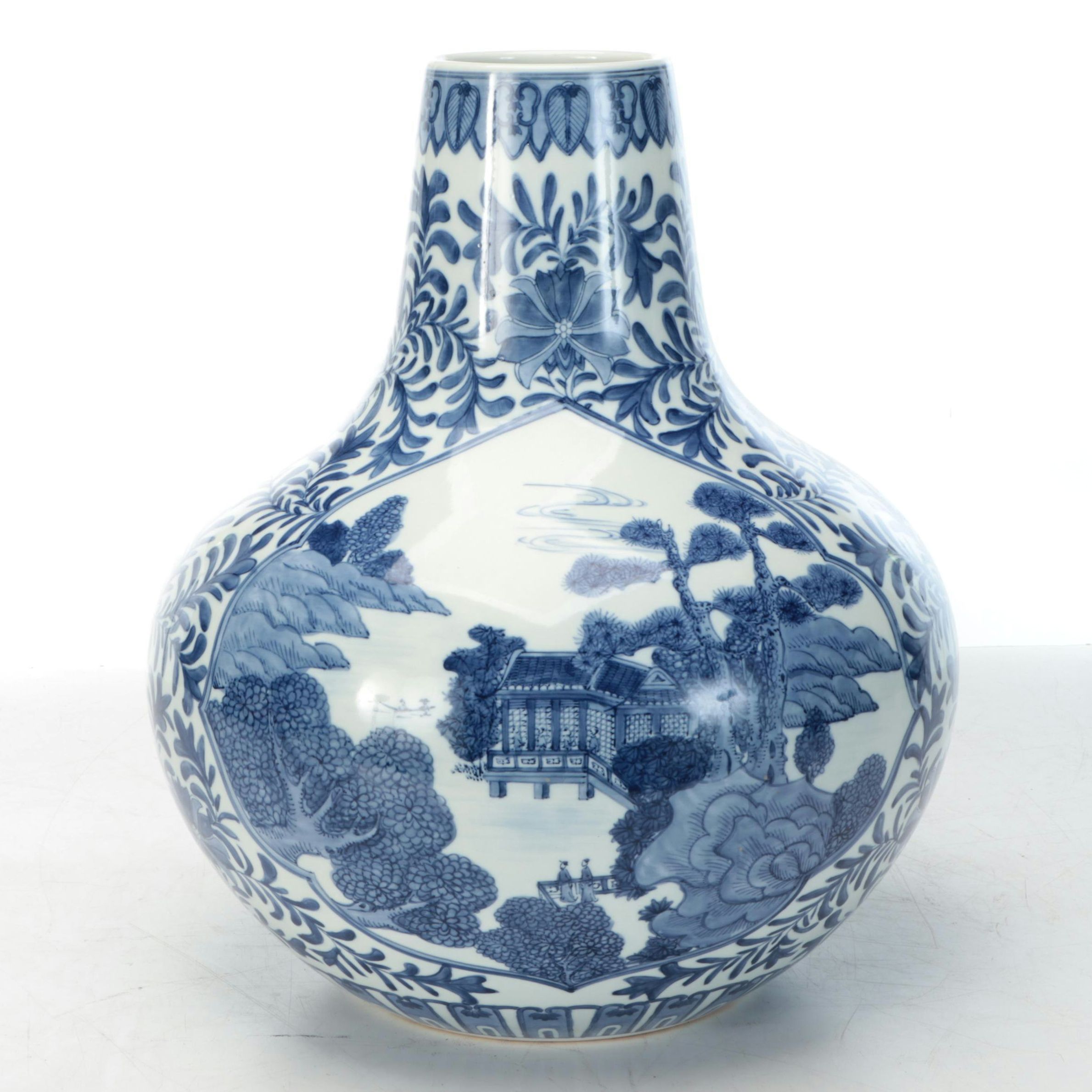 Blue on White Porcelain Floor Vase