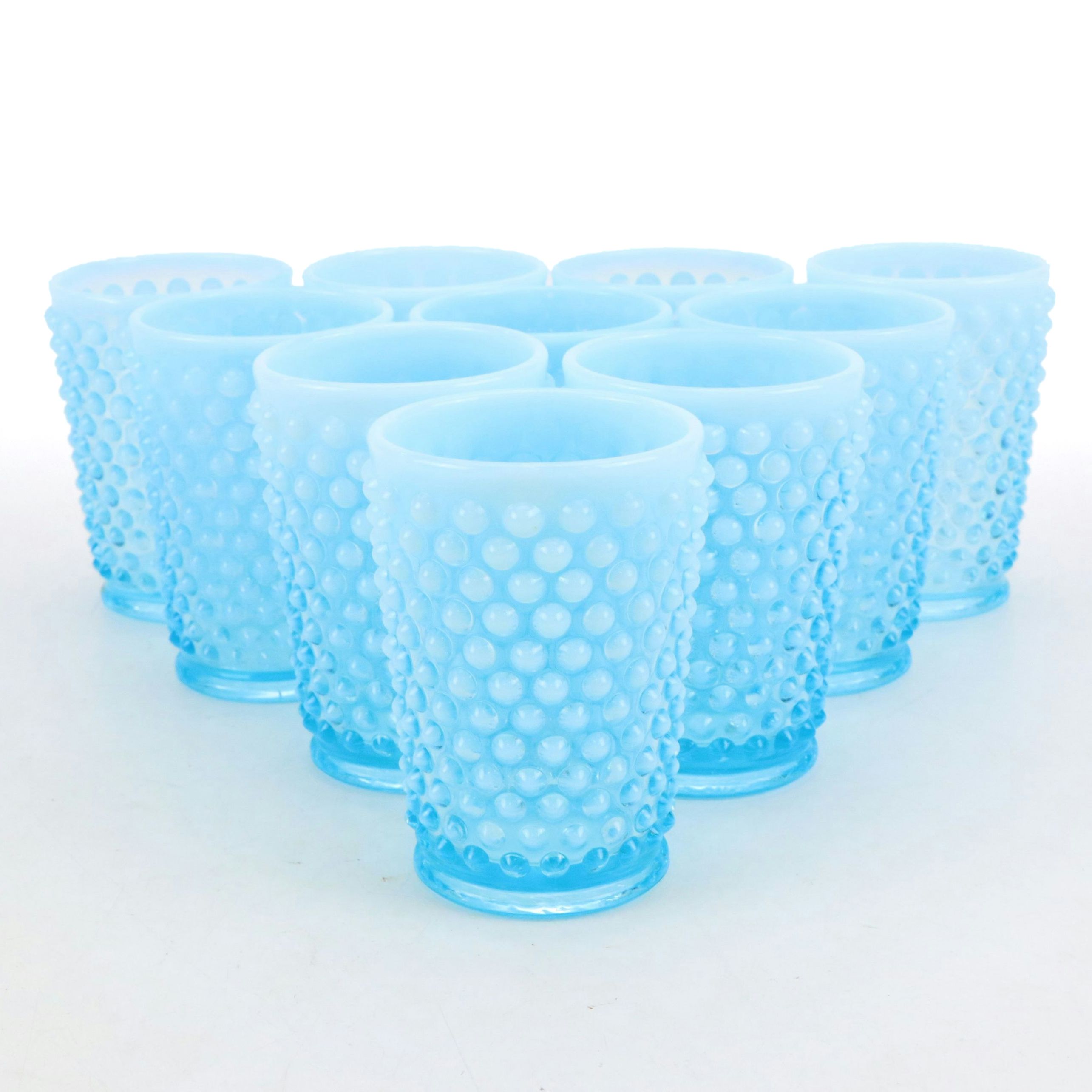 Fenton Hobnail Opalescent Blue Flat Tumblers, Mid-20th Century