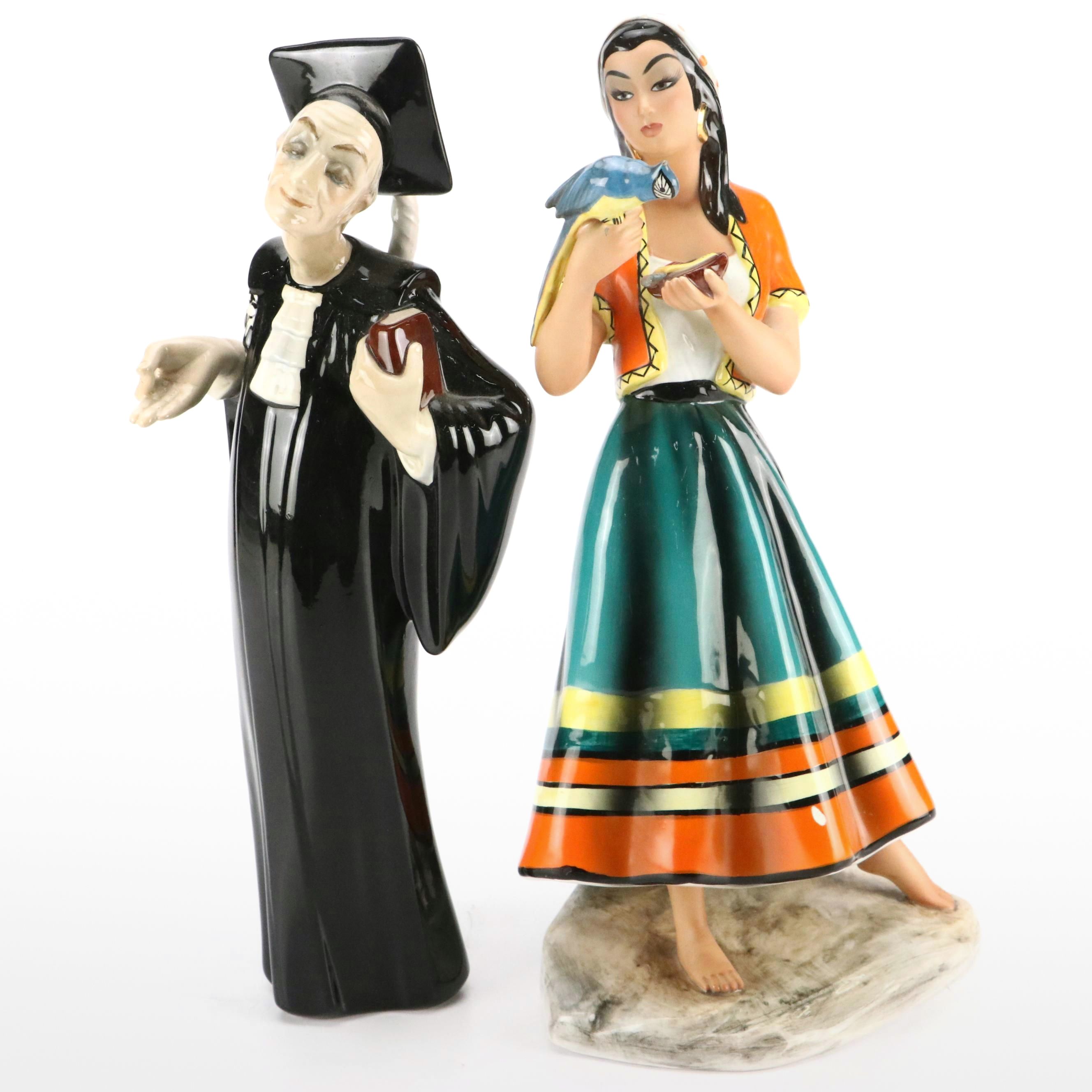 Italian Giovanni Ronzan Ceramic Romani Woman and VIBI Torino Lawyer