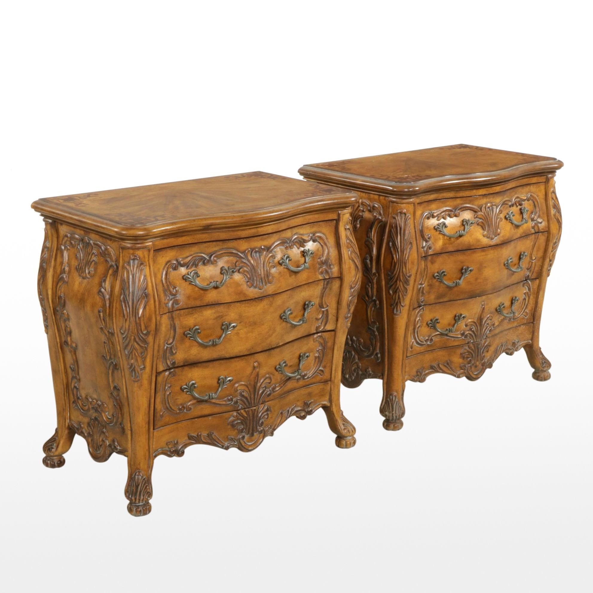 Schnadig Baroque Style Bombe Commodes, Pair
