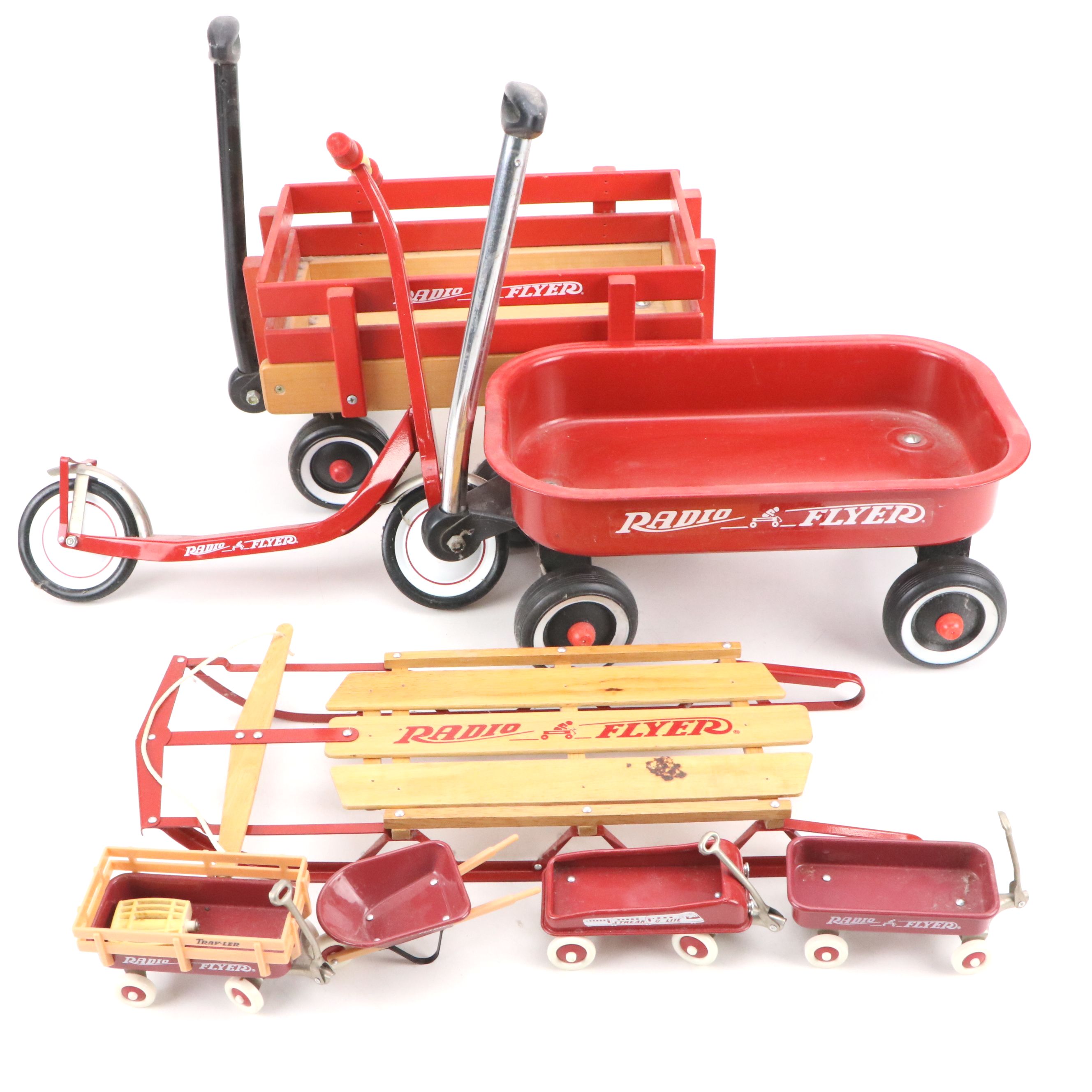 Radio Flyer Wood Wagon, Sled and Other Metal Diecast Toys