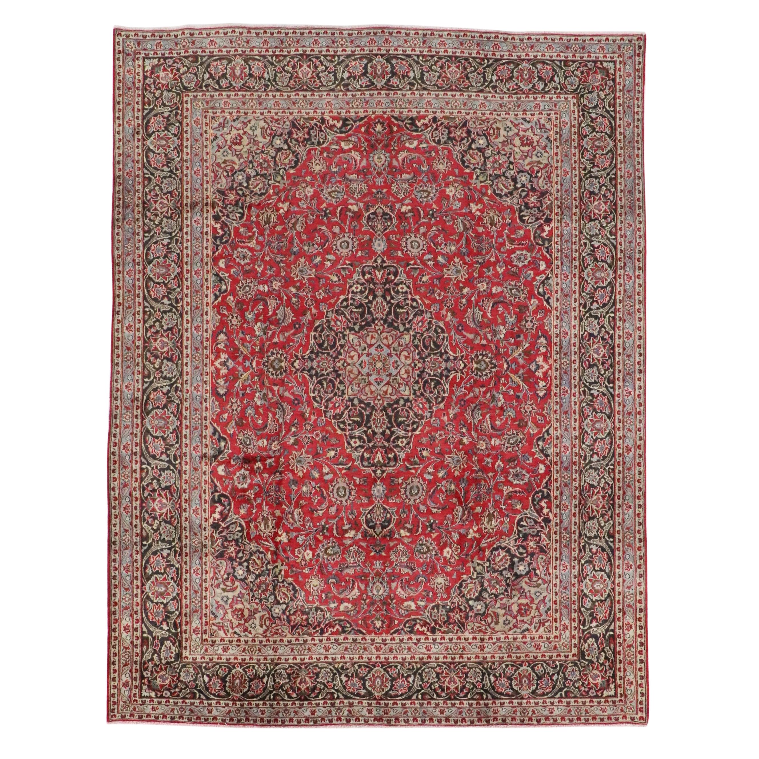 9'8 x 12'9 Hand-Knotted Persian Kashan Room-Sized Rug