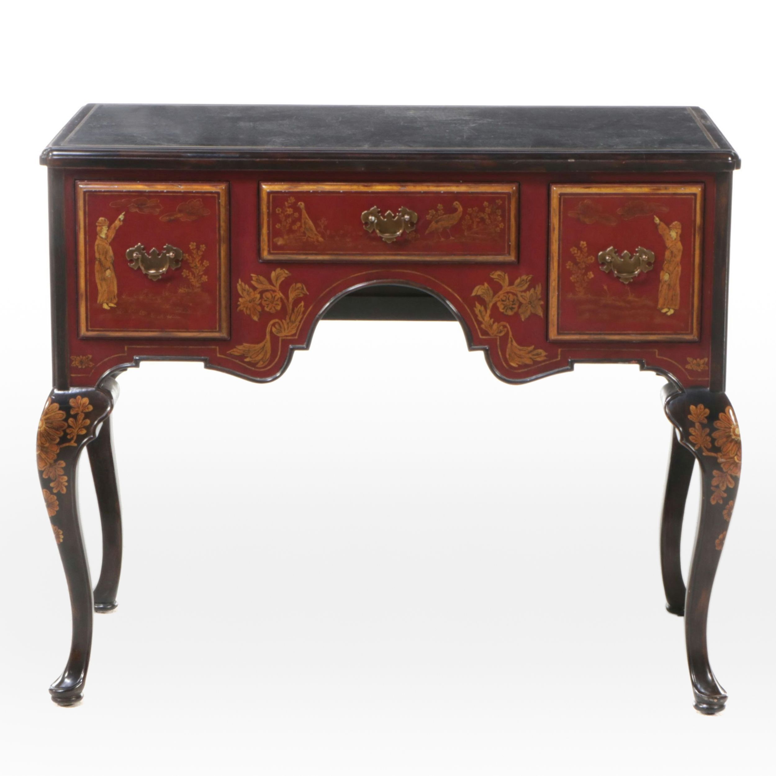 Maitland-Smith Queen Anne Chinoiserie Lacquered Wood Dresser with Marble Top