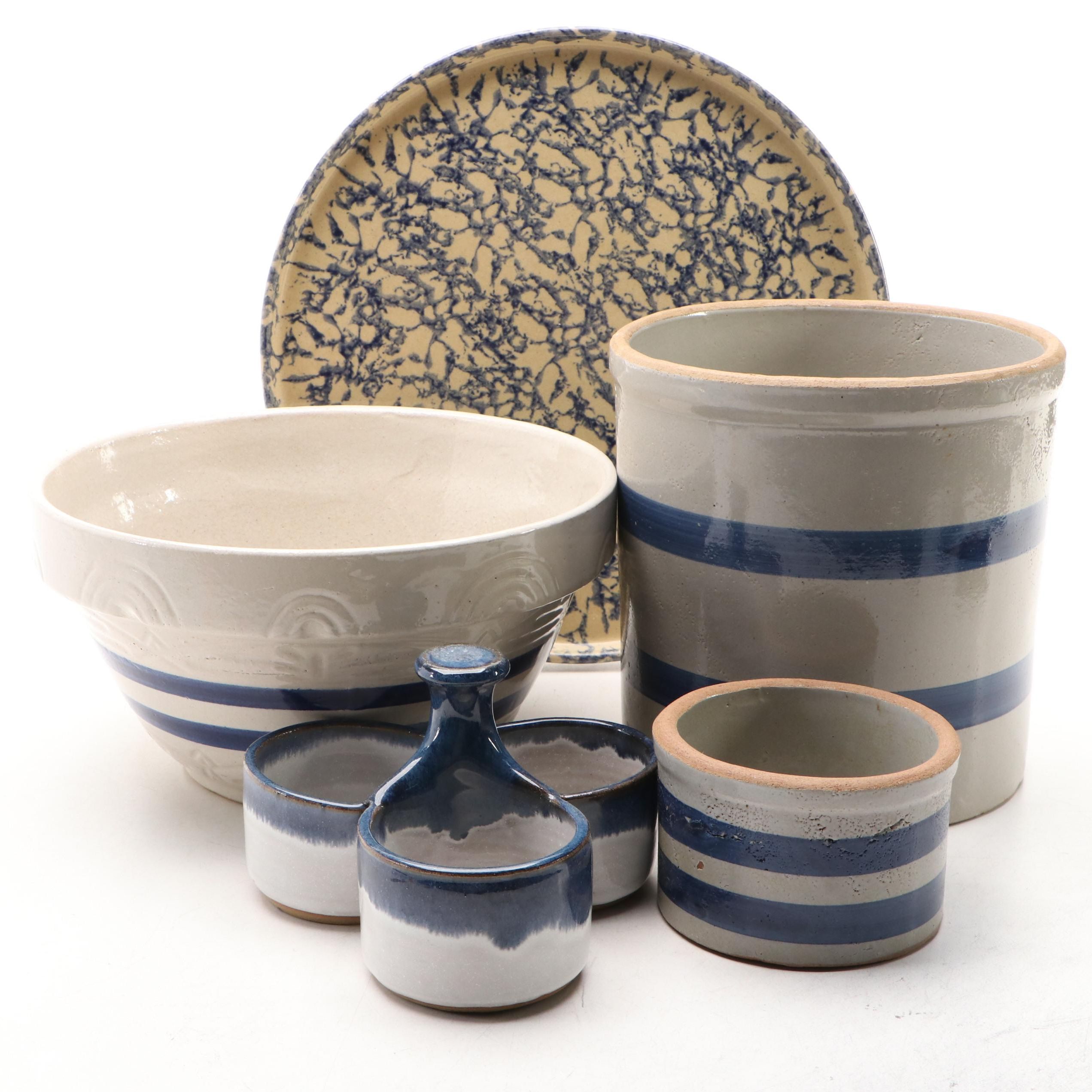 R.R.P. Ceramic "Pizza Pan" with Stoneware Crock and Other Tableware