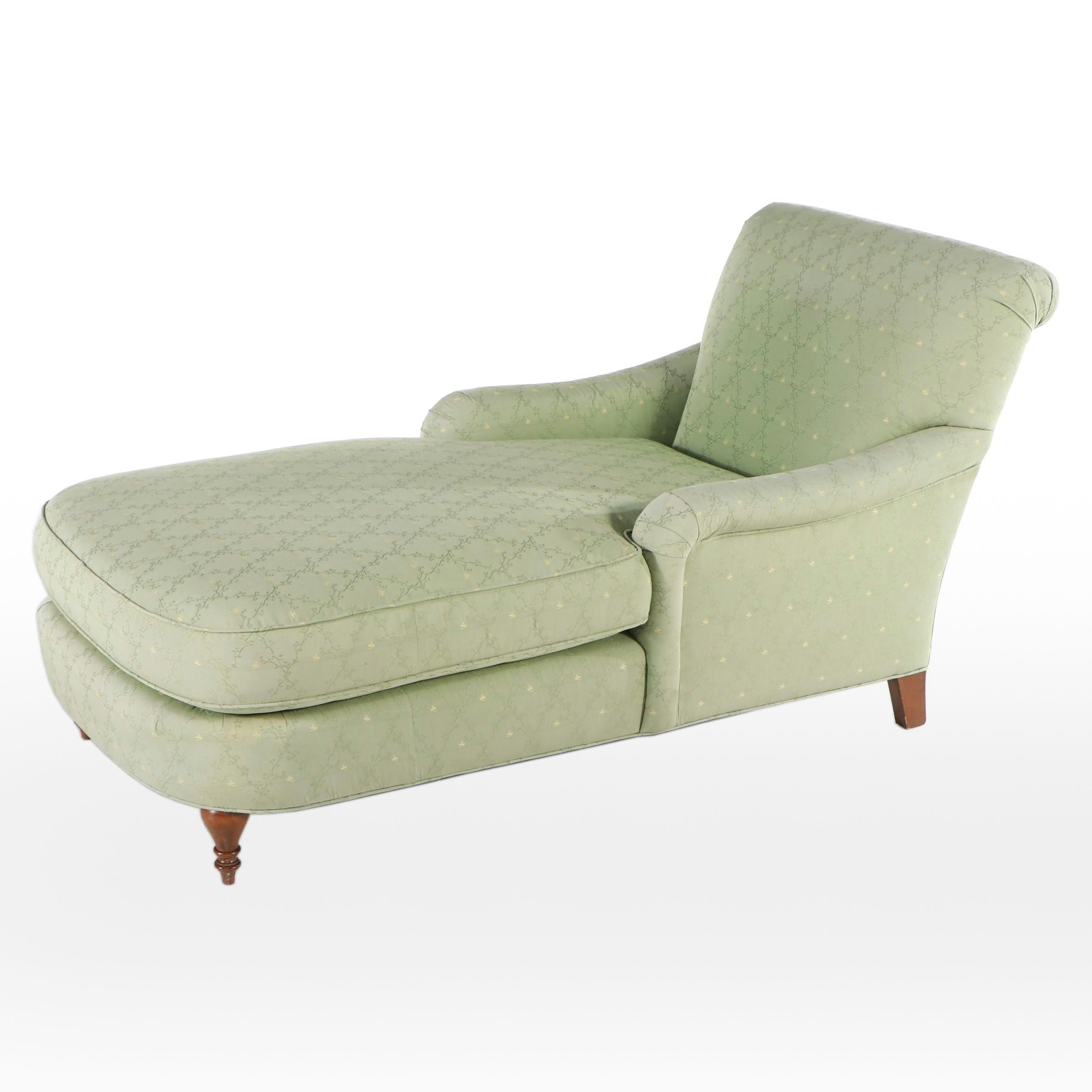 Art Deco Style Upholstered Scrolled Back Chaise Lounge