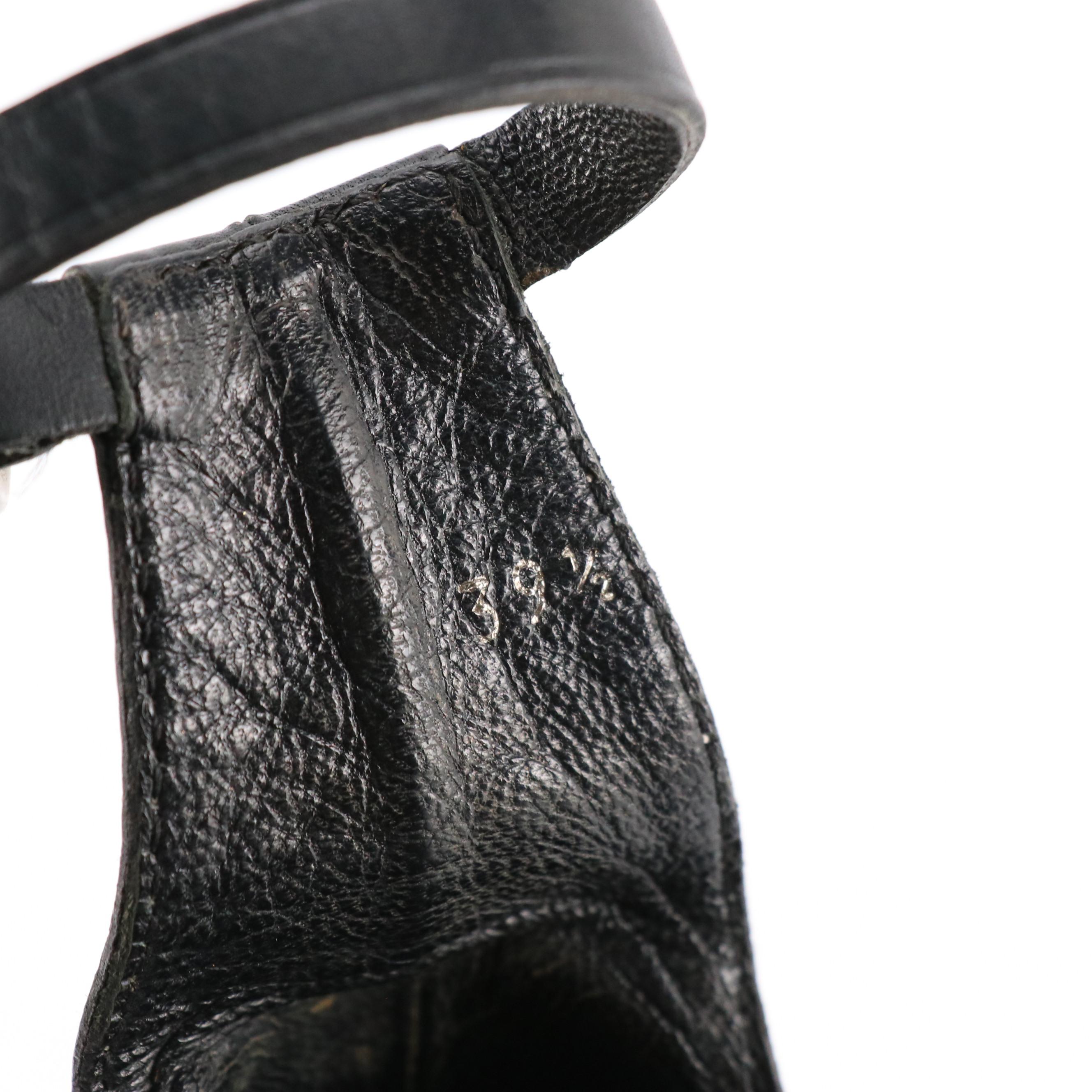 Prada Black Leather T-Strap and Ankle Strap Flat Sandals