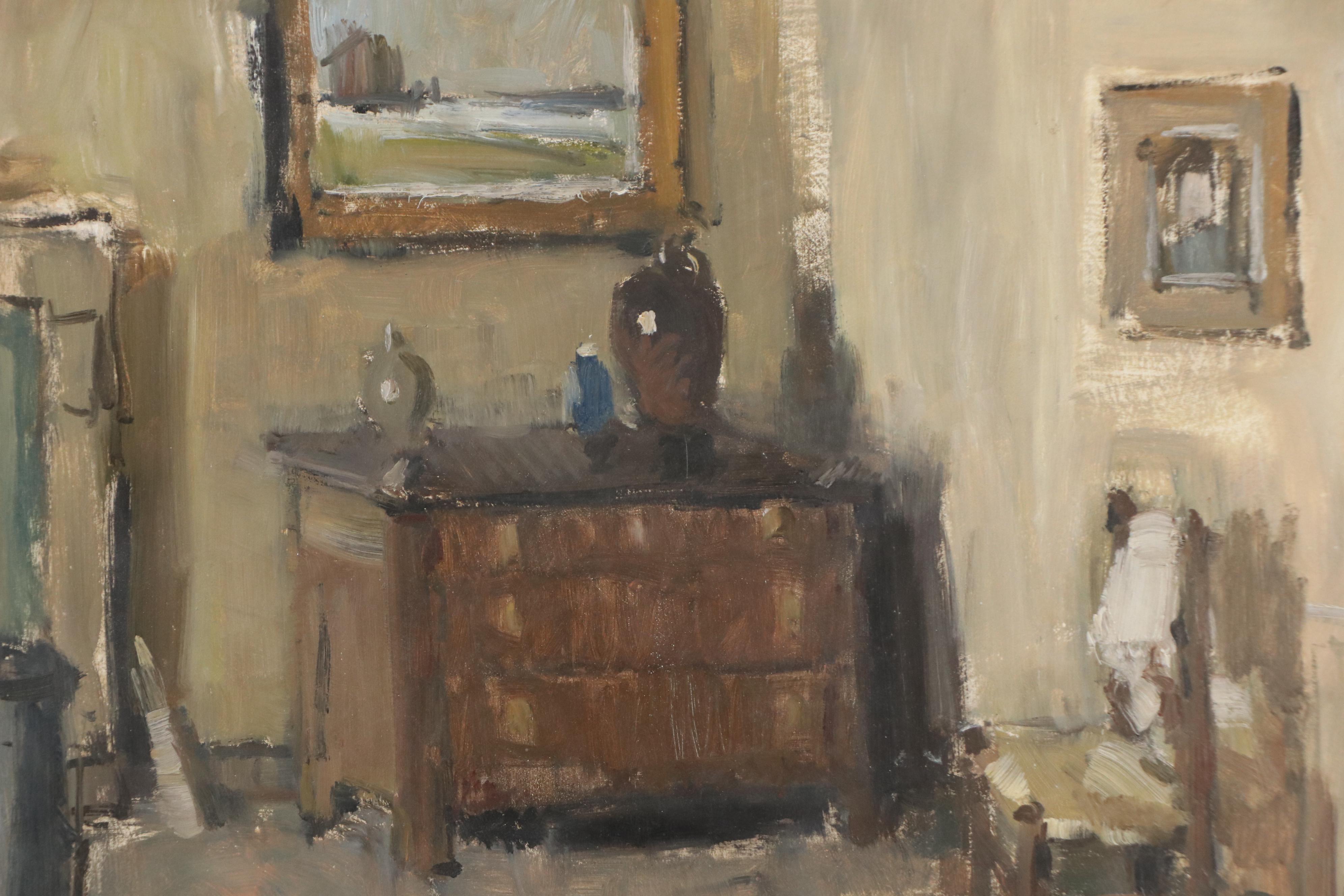 Alla Prima Oil Painting of Impressionistic Interior Scene, 20th Century