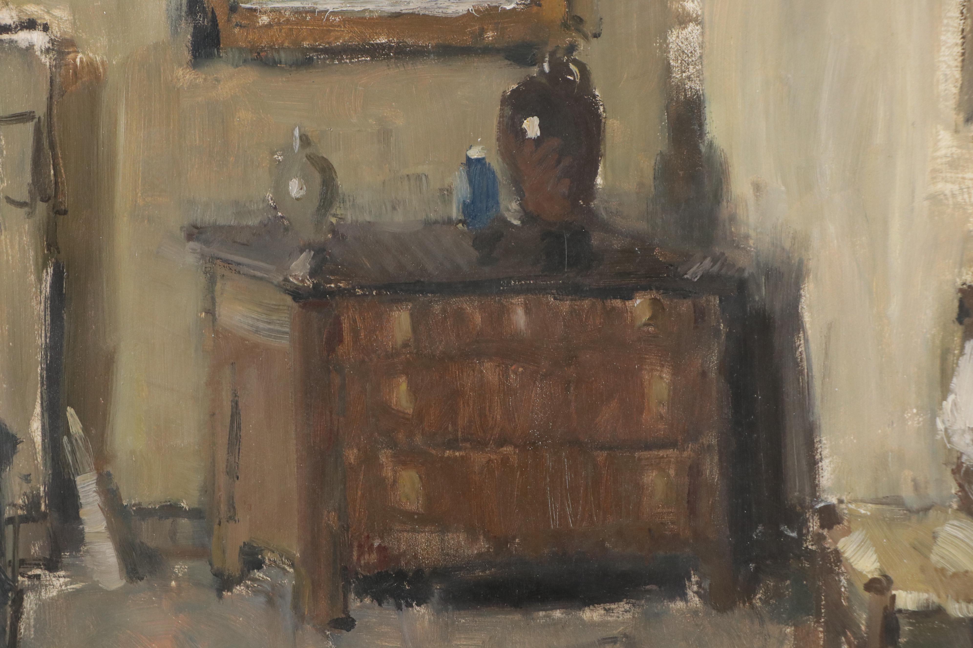 Alla Prima Oil Painting of Impressionistic Interior Scene, 20th Century