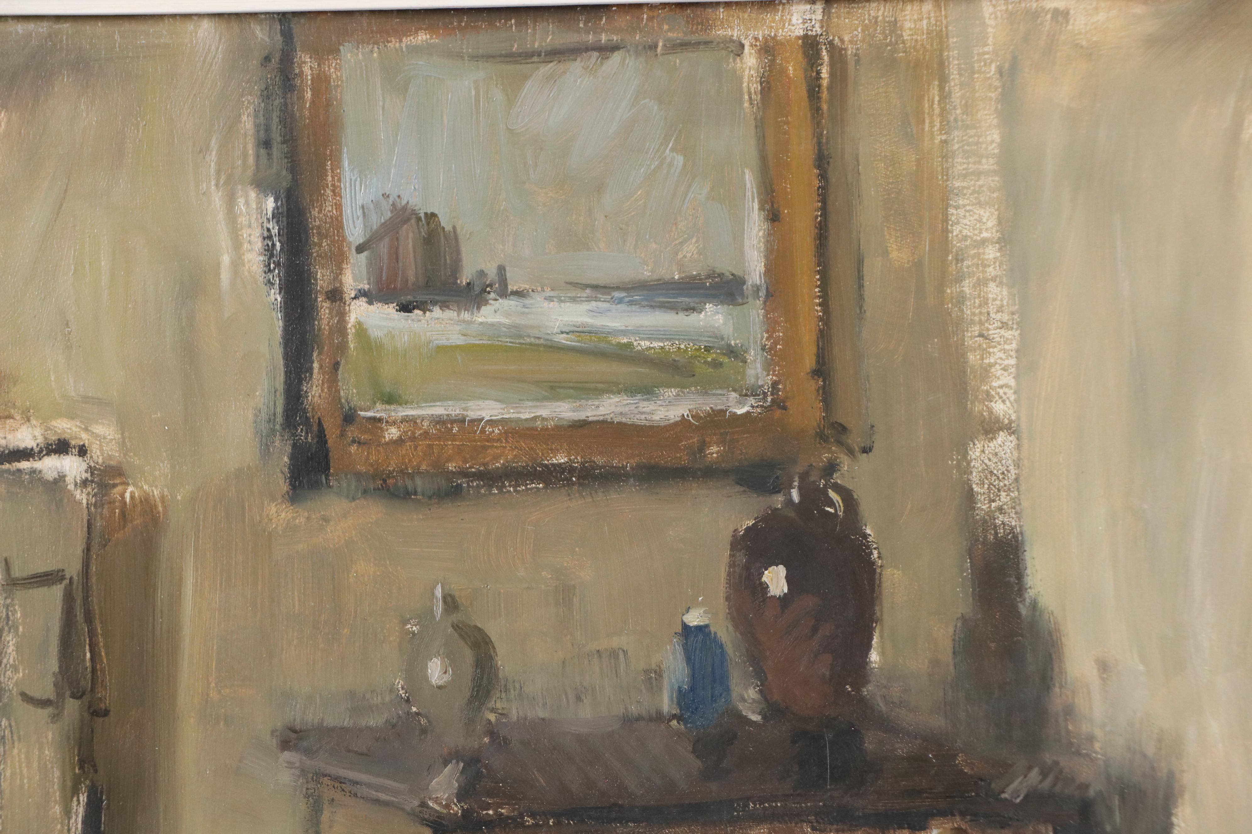 Alla Prima Oil Painting of Impressionistic Interior Scene, 20th Century