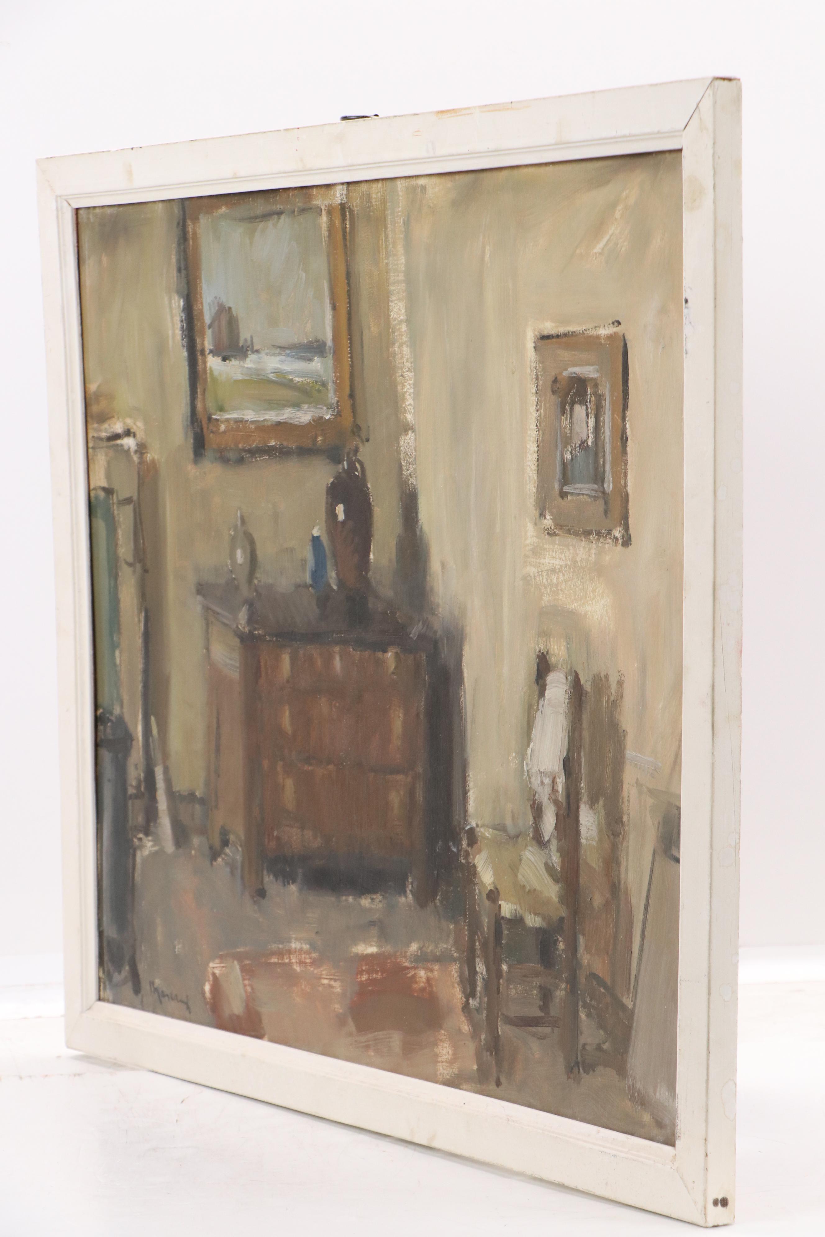 Alla Prima Oil Painting of Impressionistic Interior Scene, 20th Century