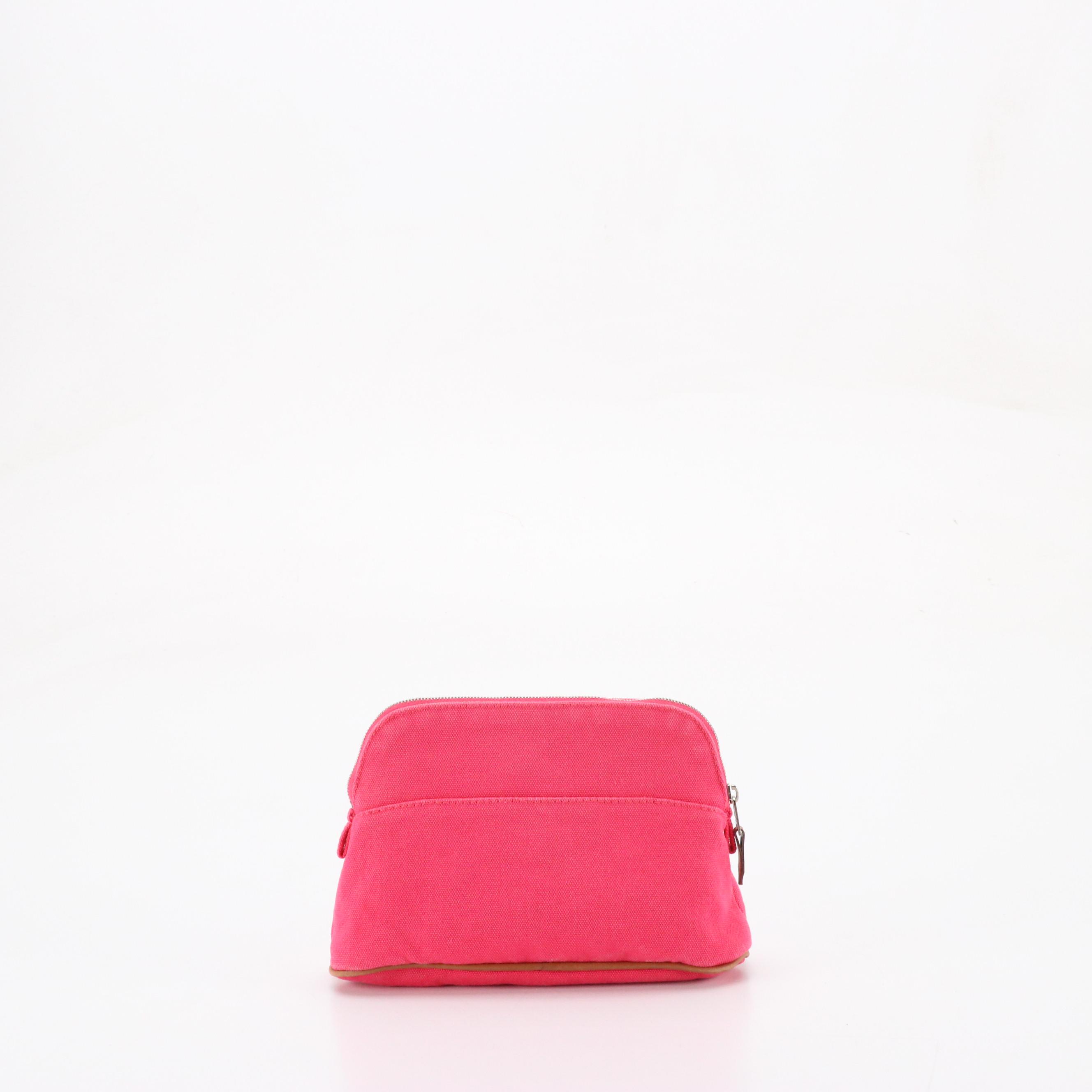 Hermès Bolide Zip Travel Pouch in Hot Pink Cotton Canvas with Leather Trim
