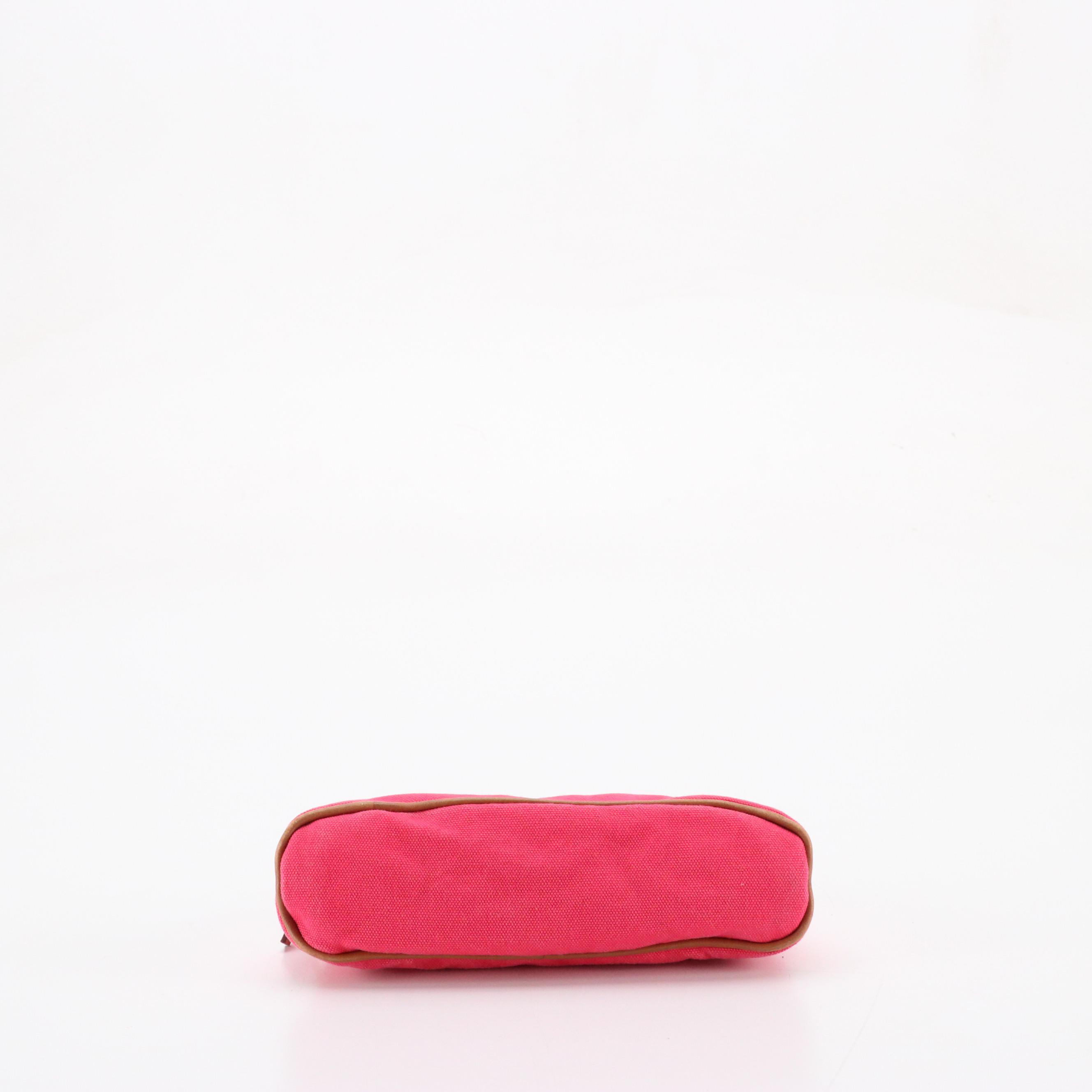 Hermès Bolide Zip Travel Pouch in Hot Pink Cotton Canvas with Leather Trim