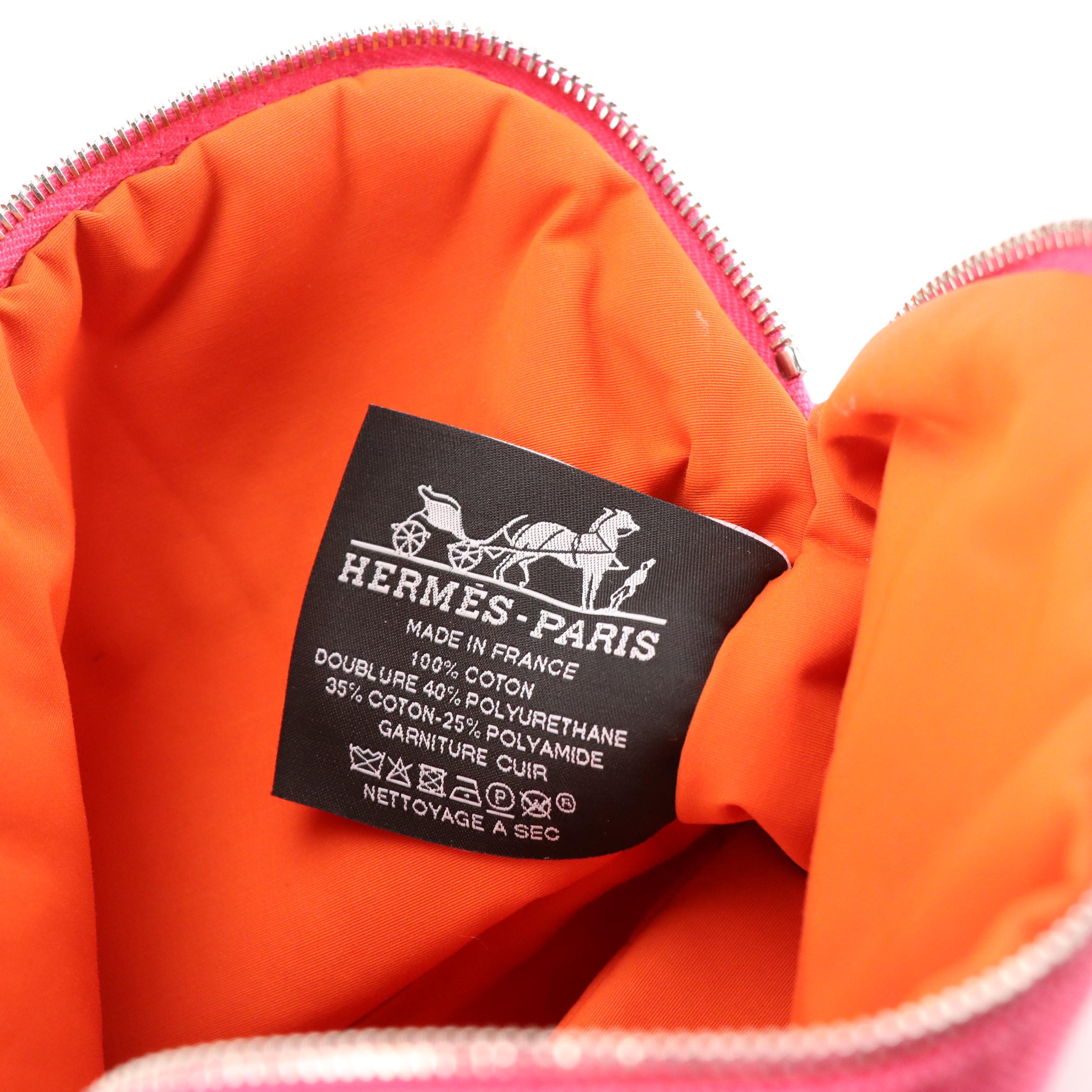 Hermès Bolide Zip Travel Pouch in Hot Pink Cotton Canvas with Leather Trim