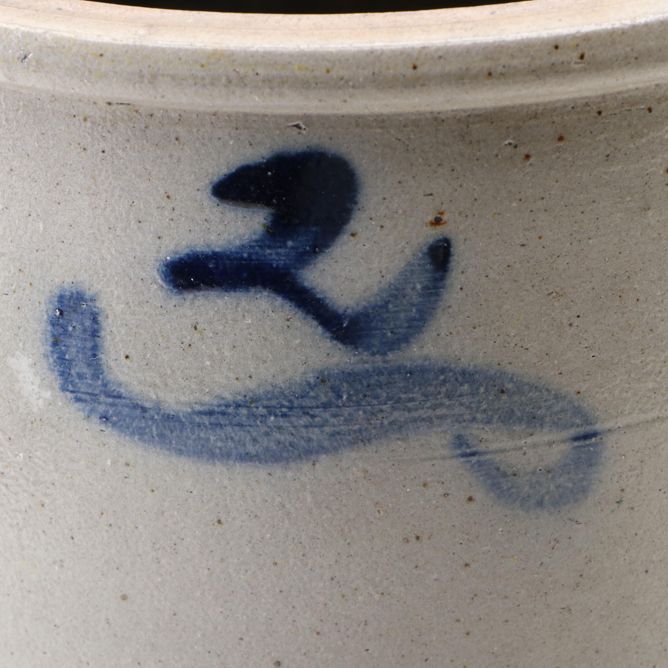 Primitive Two-Gallon Salt Glazed Stoneware Crock, 19th Century