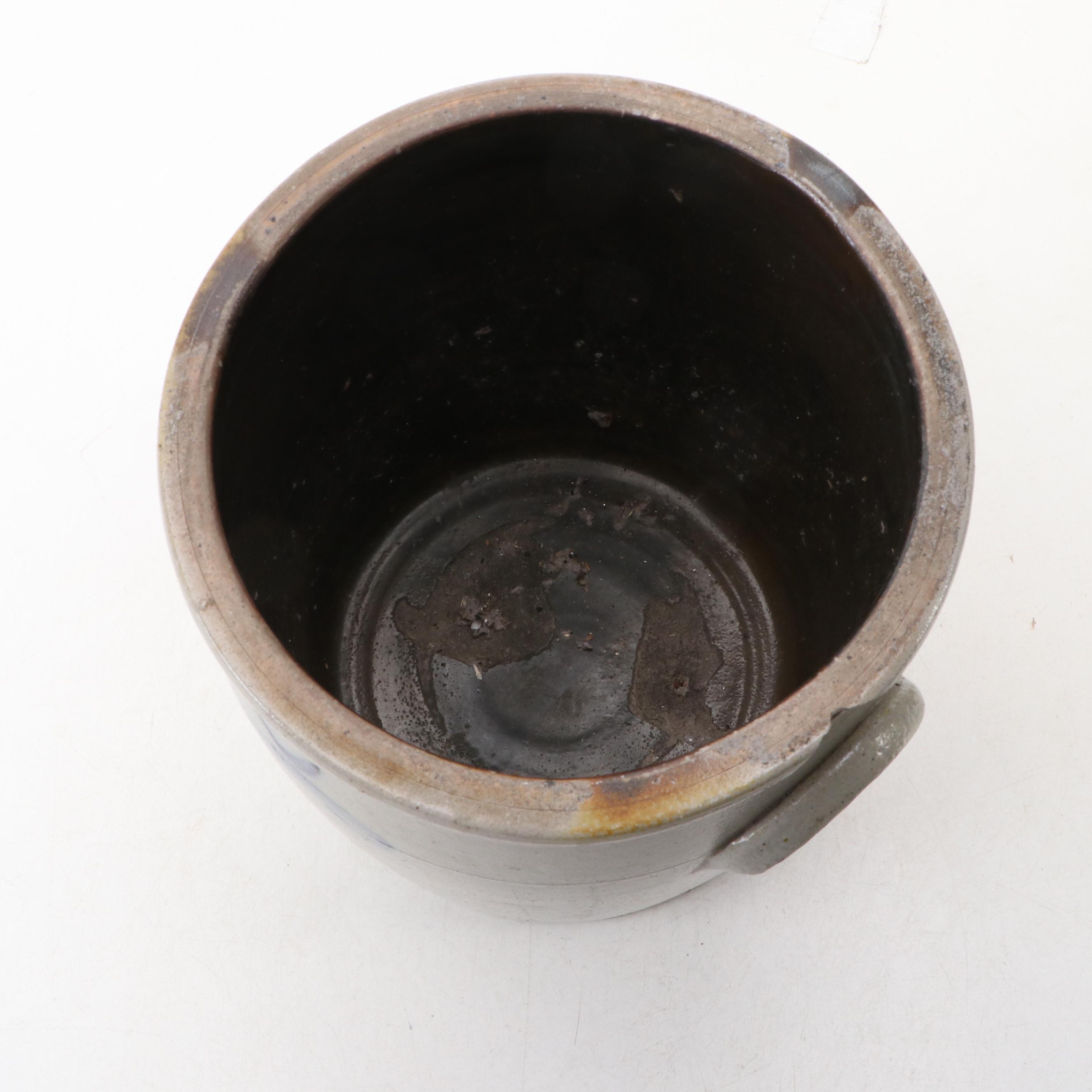 Primitive Two-Gallon Salt Glazed Stoneware Crock, 19th Century