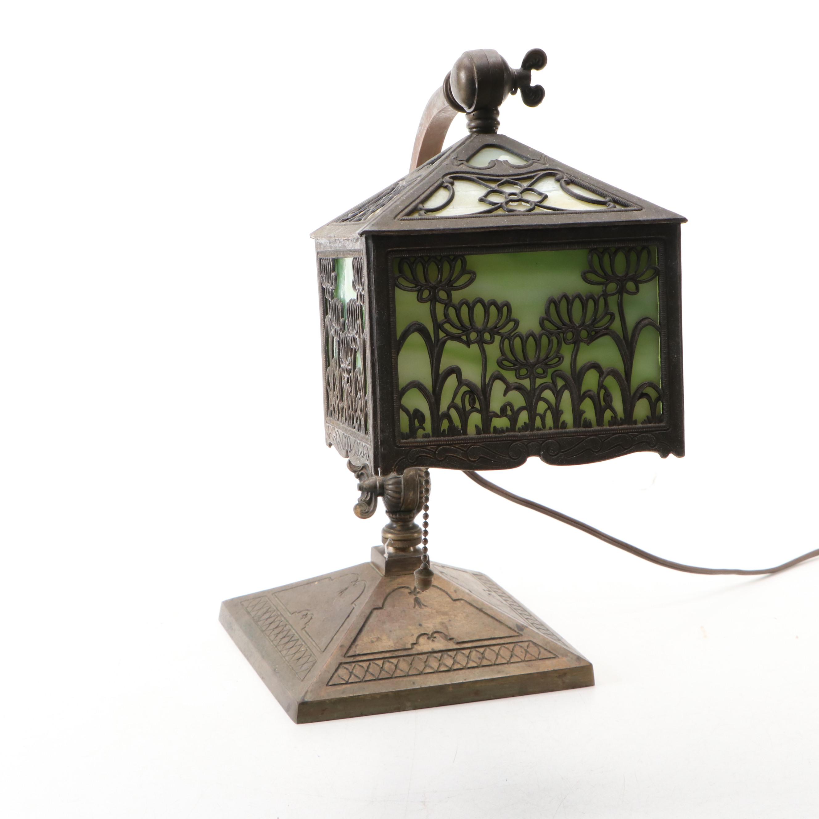 Arts and Crafts Style Slag Glass Adjustable Desk Lamp