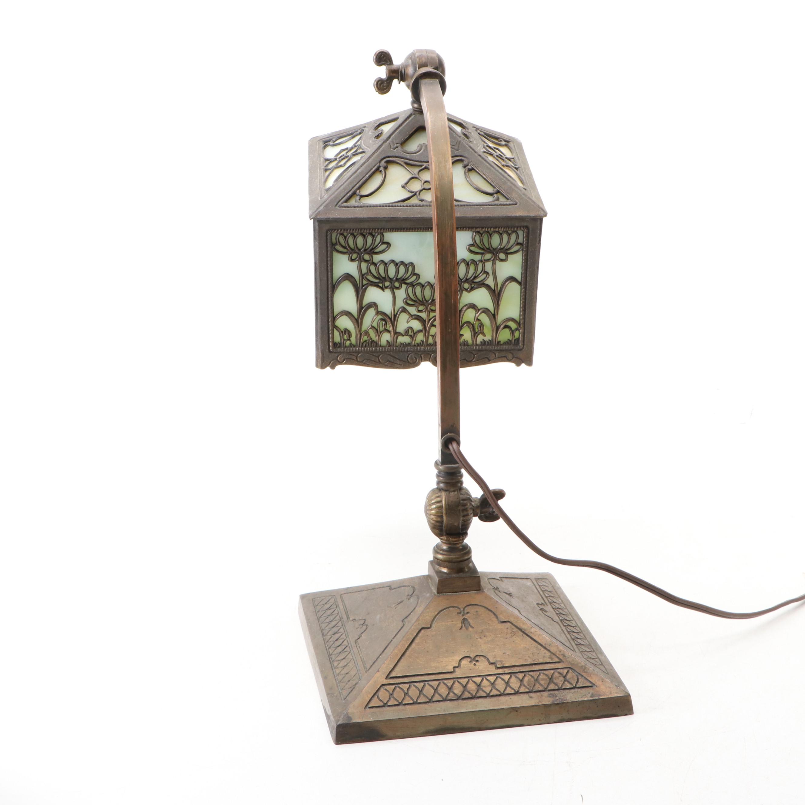 Arts and Crafts Style Slag Glass Adjustable Desk Lamp