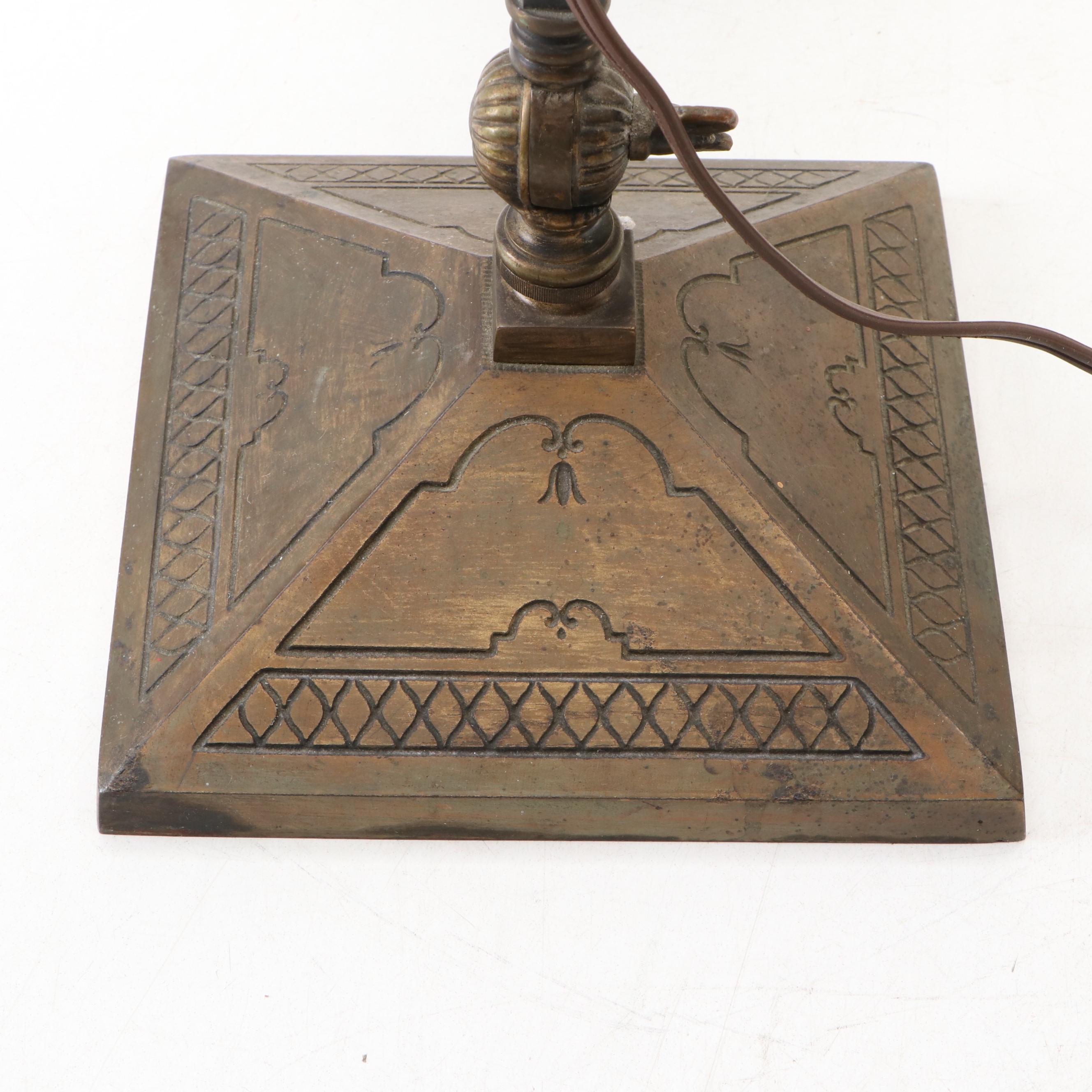 Arts and Crafts Style Slag Glass Adjustable Desk Lamp