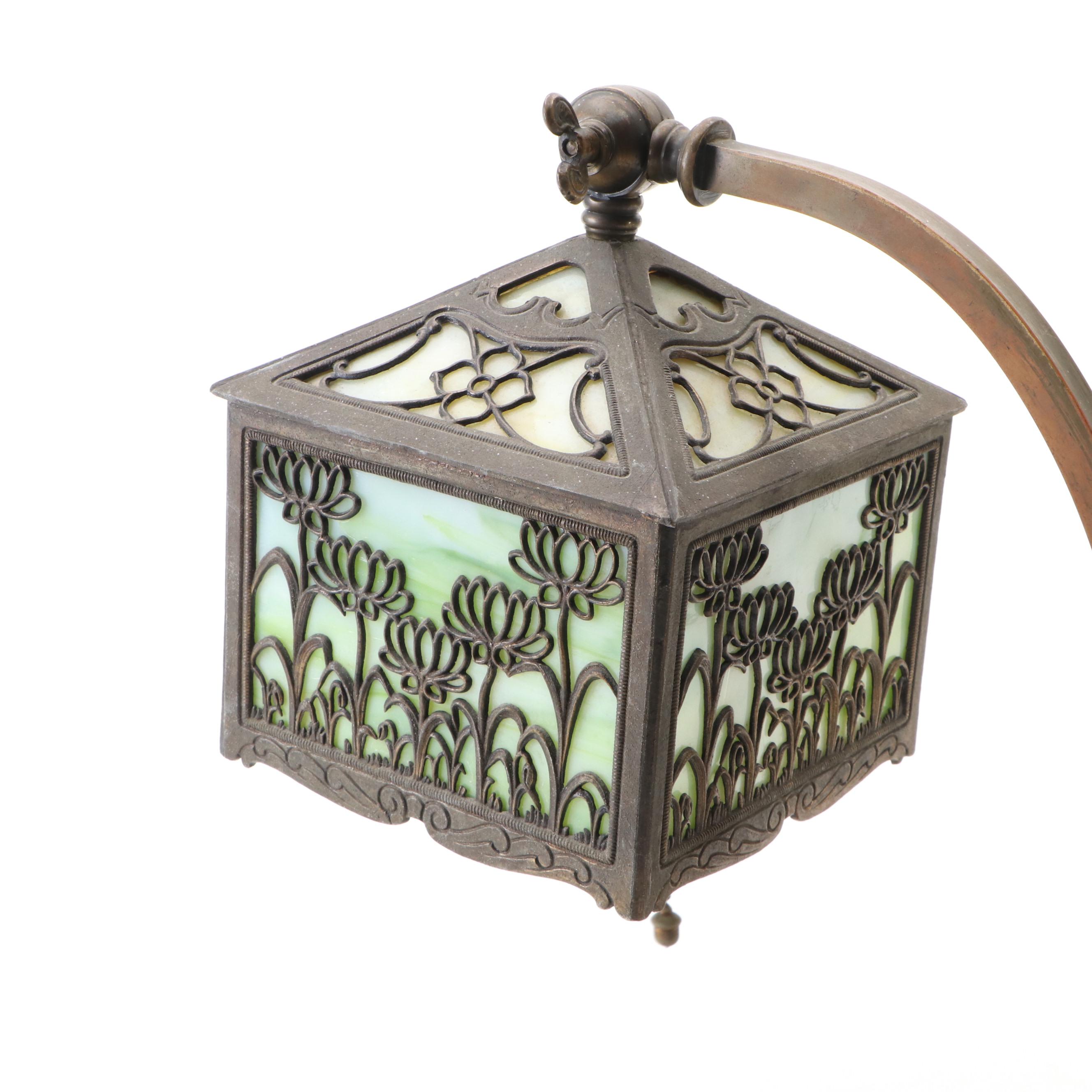 Arts and Crafts Style Slag Glass Adjustable Desk Lamp