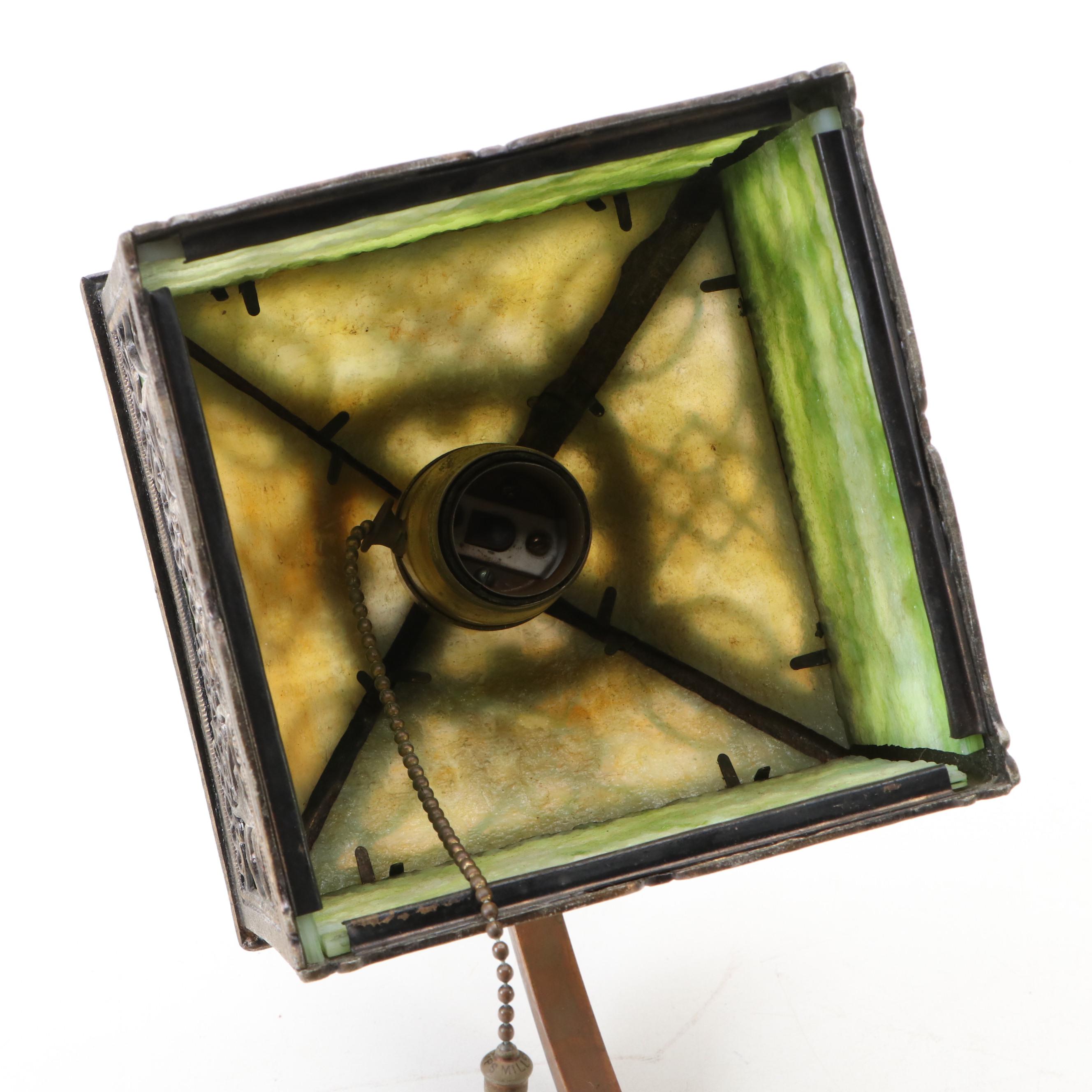 Arts and Crafts Style Slag Glass Adjustable Desk Lamp