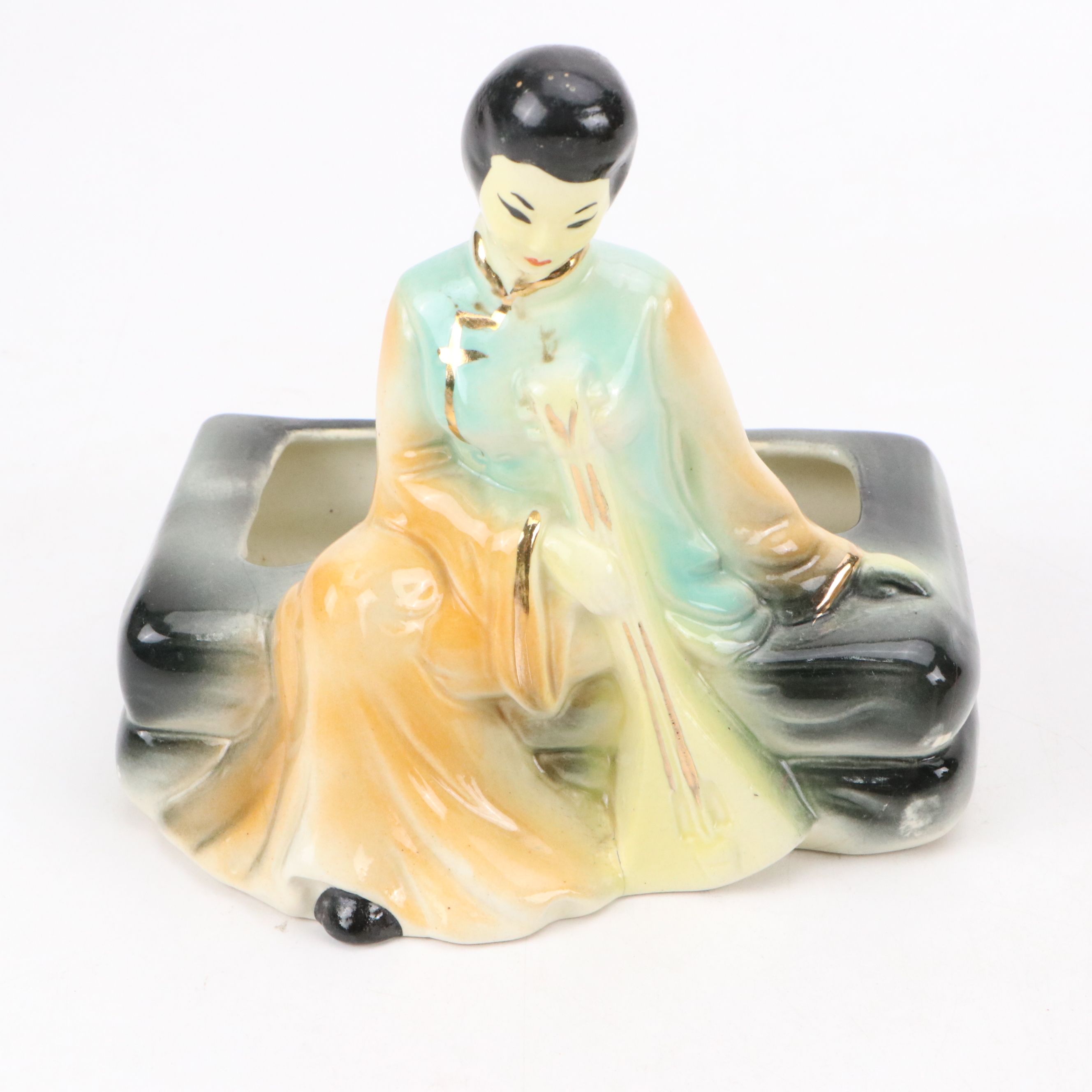 Hand-Painted Floral Ewer and Other Vintage Gilt Ceramic Vases