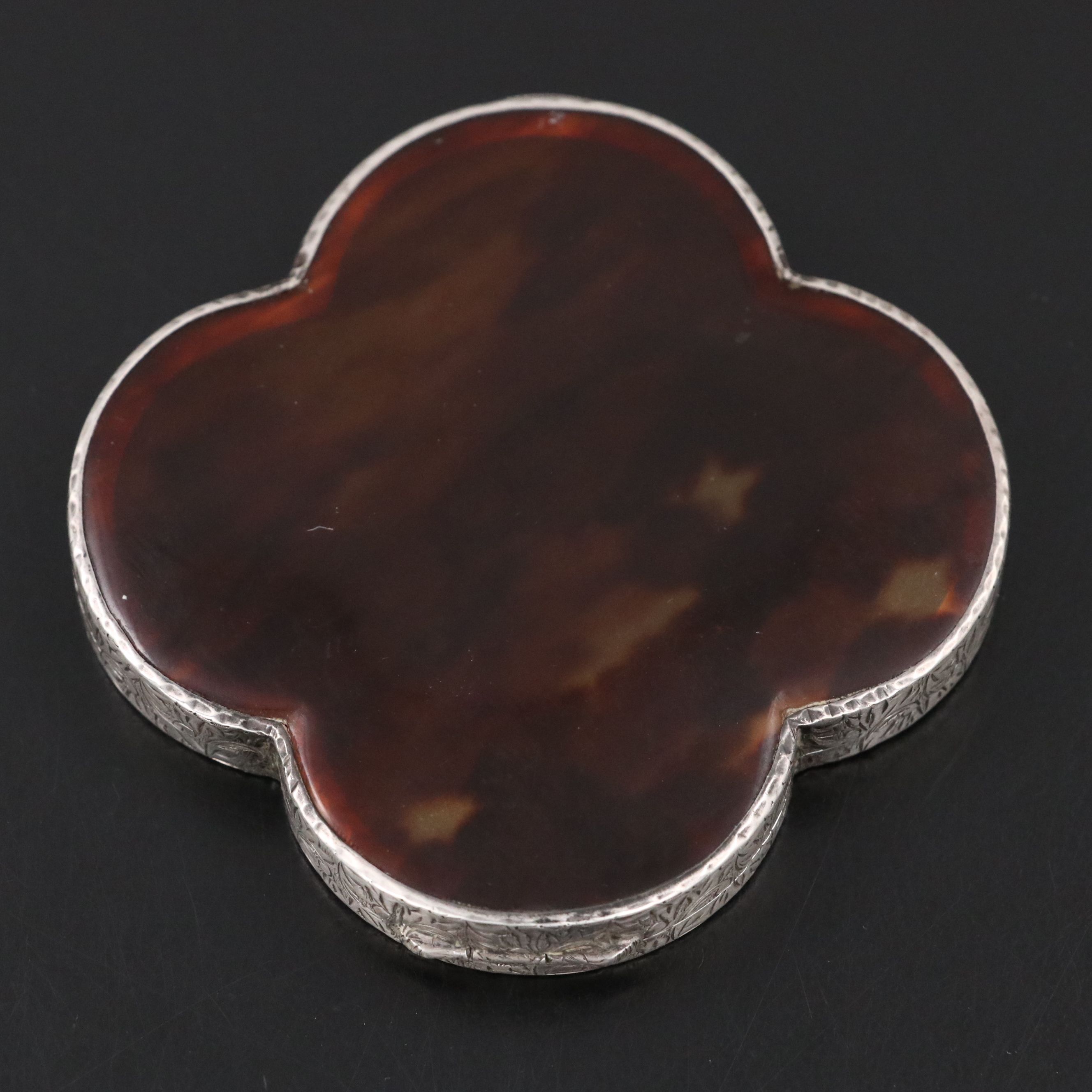 Austrian Sterling Silver and Tortoise Shell Quatrefoil Box, Early 20th Century