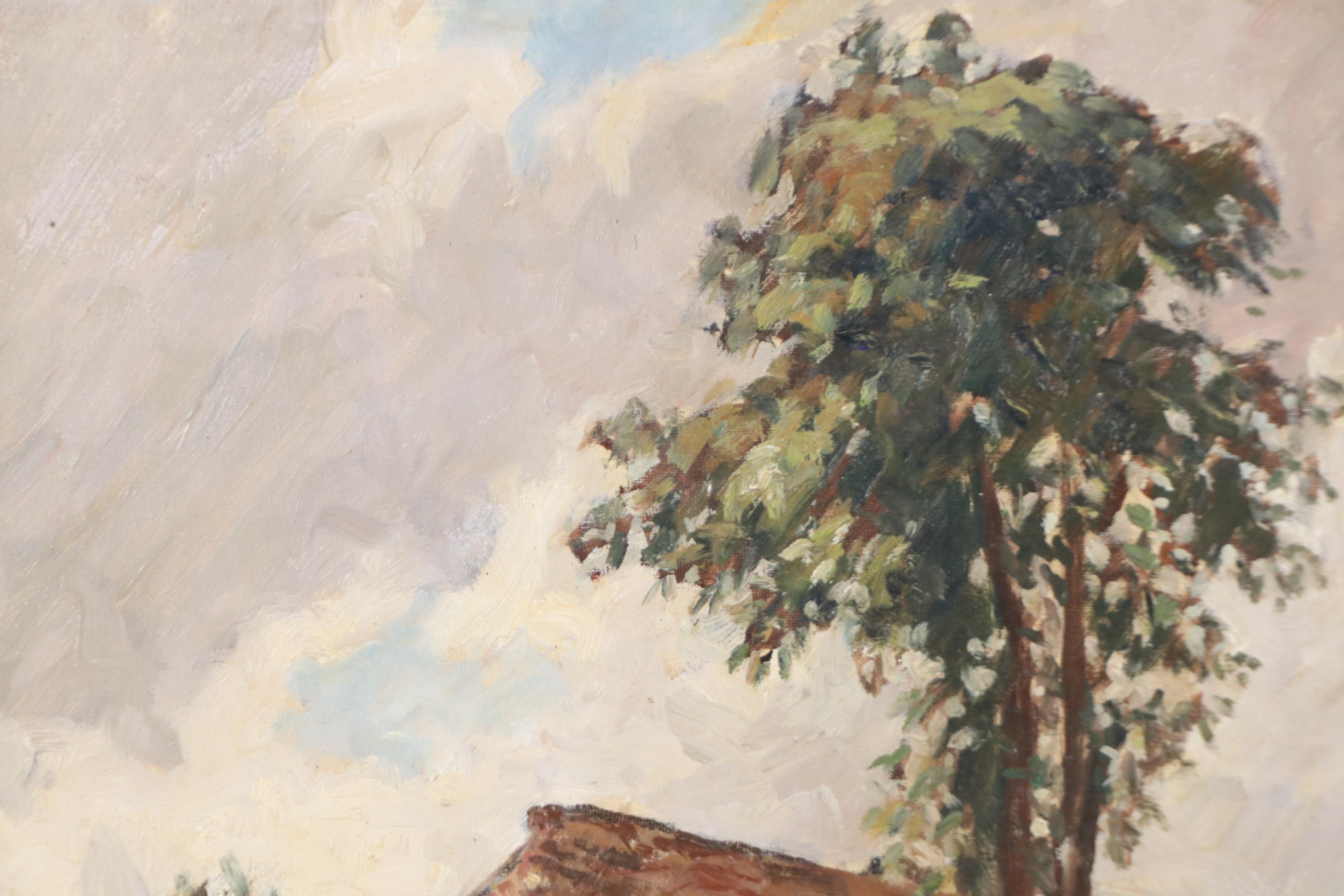 Paul Tondreau Oil Painting of French Provincial House, Circa 1940