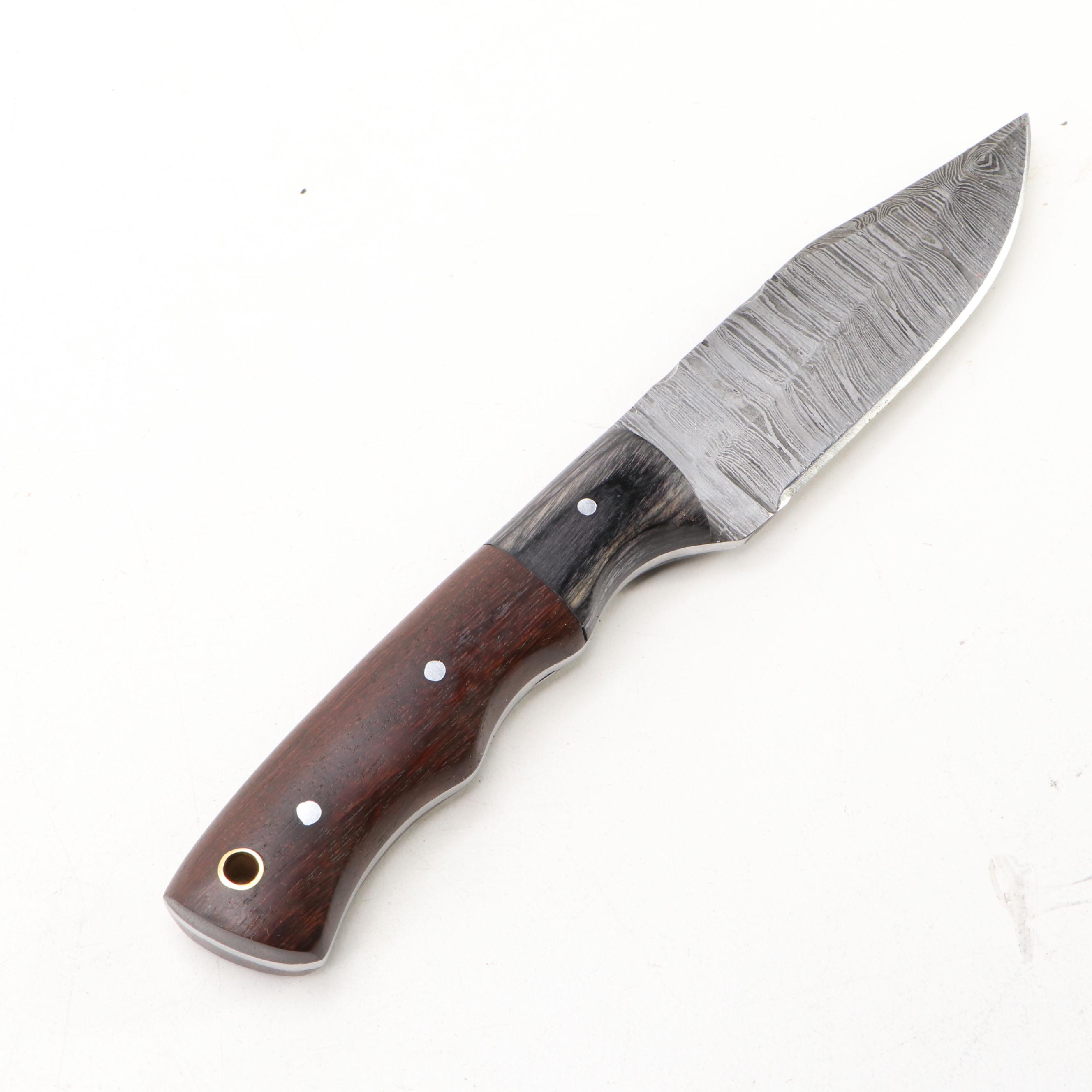 Damascus Steel Hunting Knives, Folding Knife and Scabbard