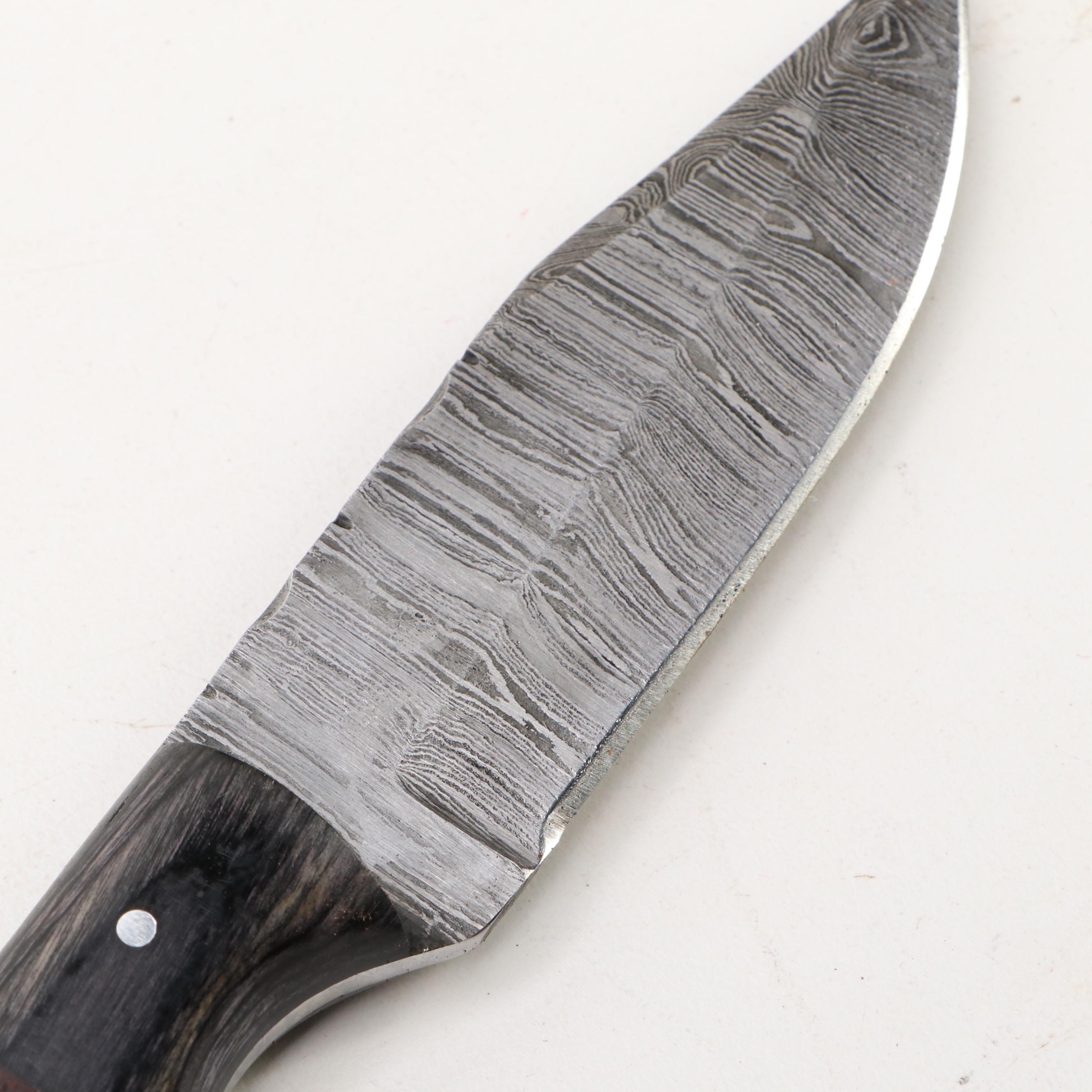 Damascus Steel Hunting Knives, Folding Knife and Scabbard