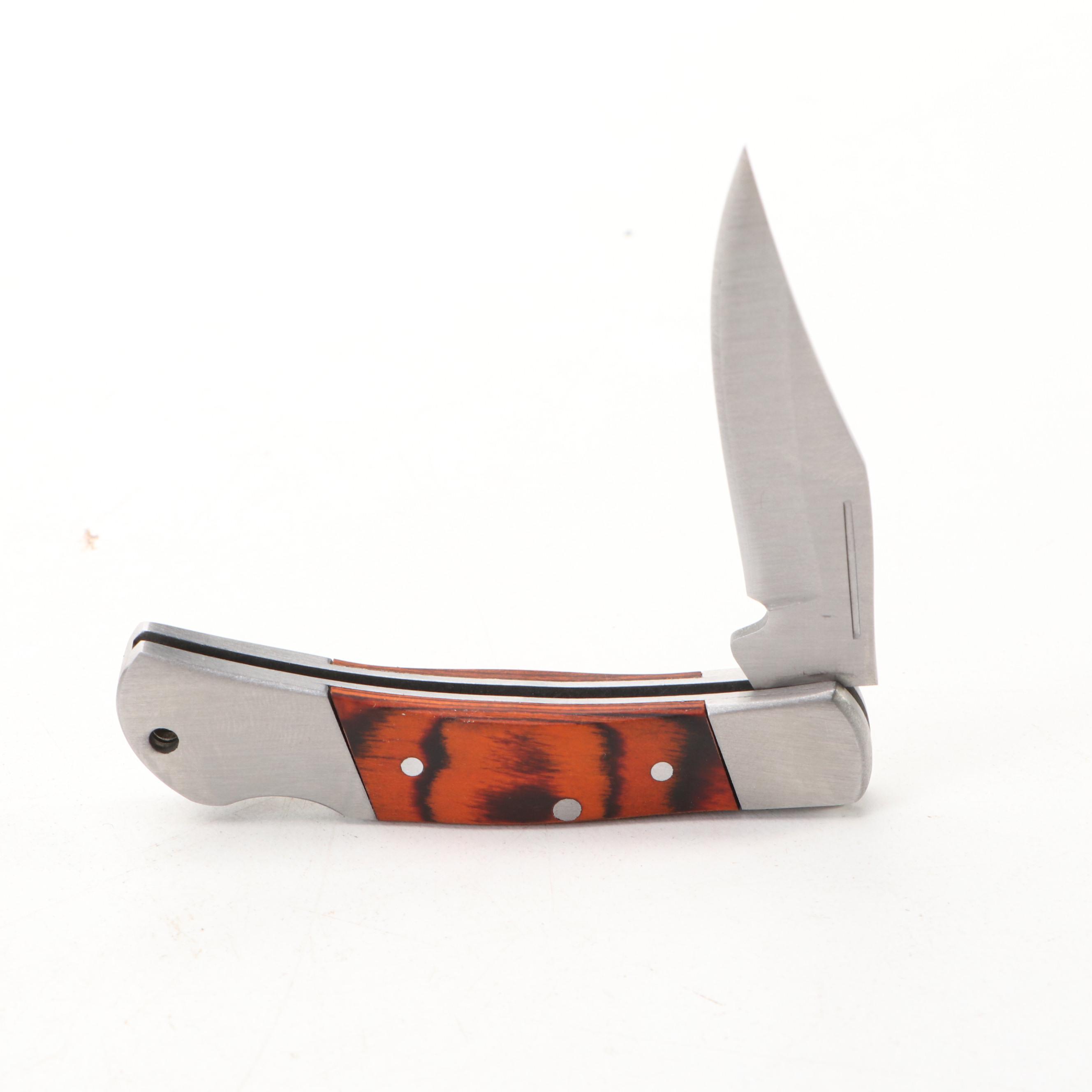 Damascus Steel Hunting Knives, Folding Knife and Scabbard