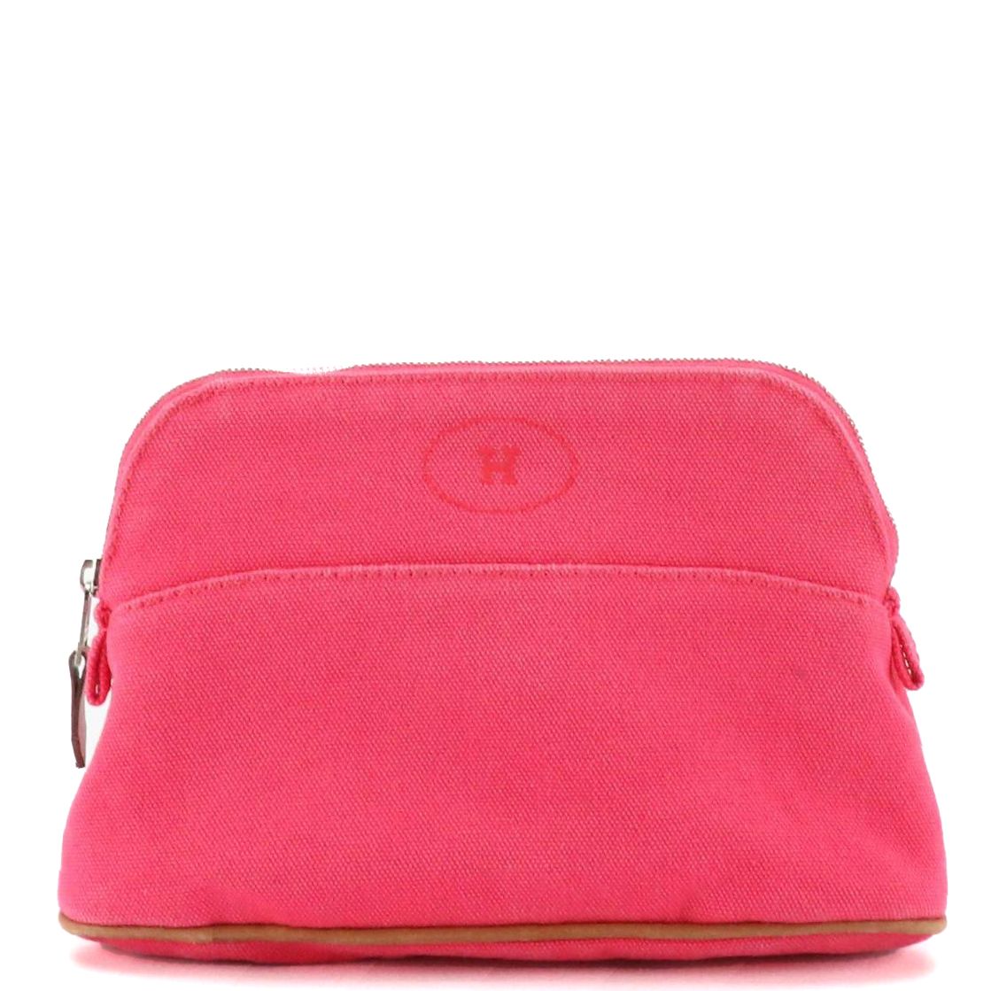 Hermès Bolide Zip Travel Pouch in Hot Pink Cotton Canvas with Leather Trim
