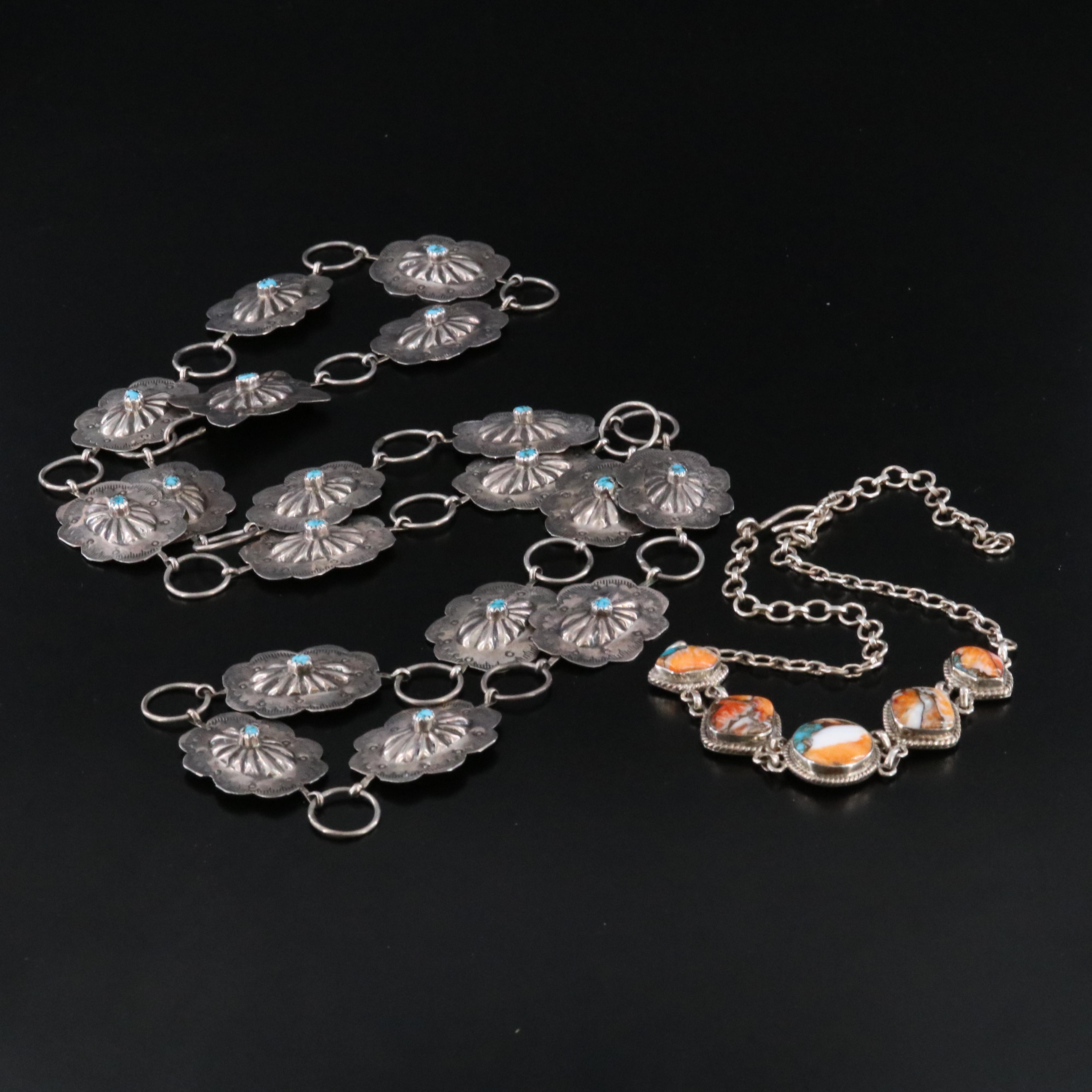 Southwestern Sterling Turquoise Belt and Gemstone Mosaic Necklace