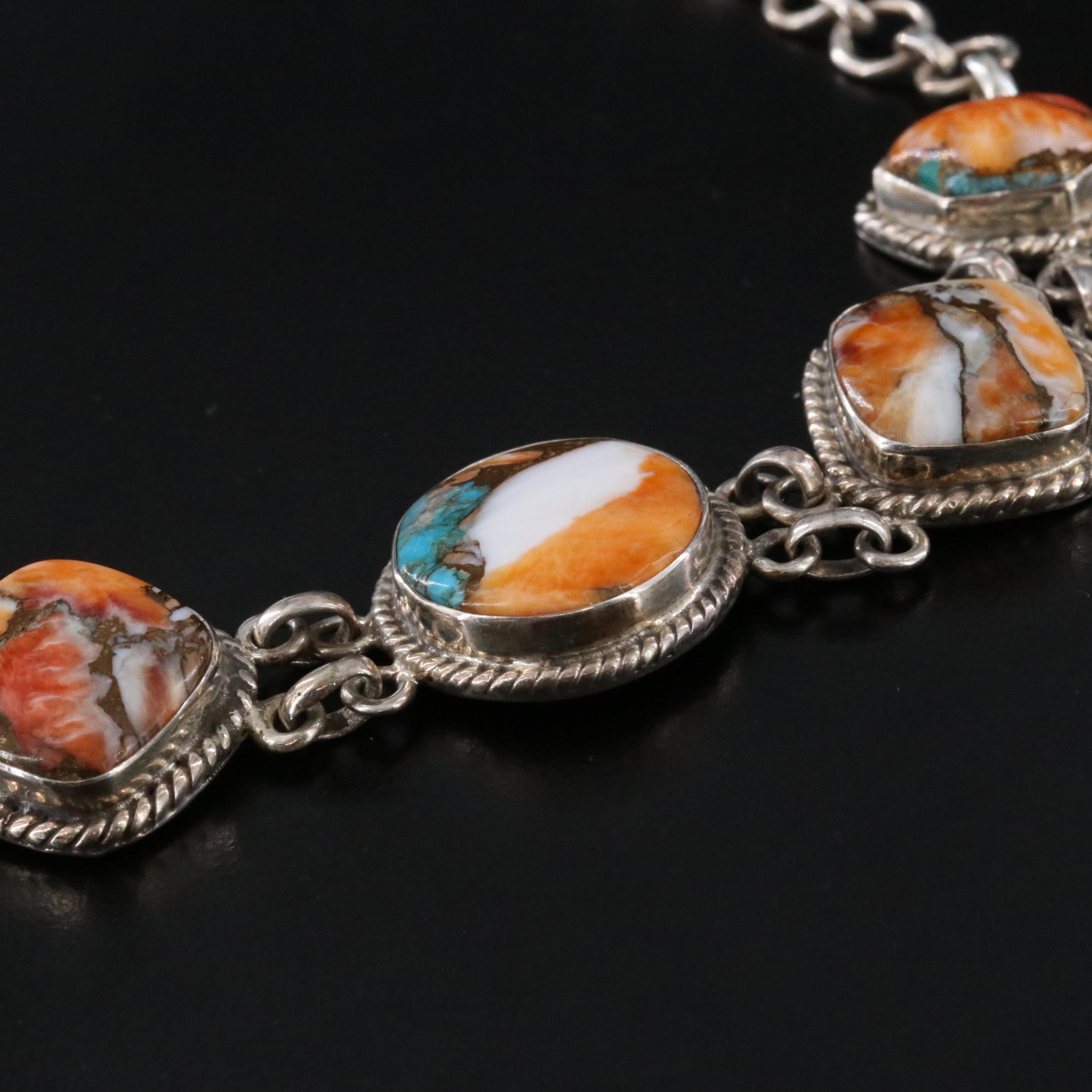 Southwestern Sterling Turquoise Belt and Gemstone Mosaic Necklace