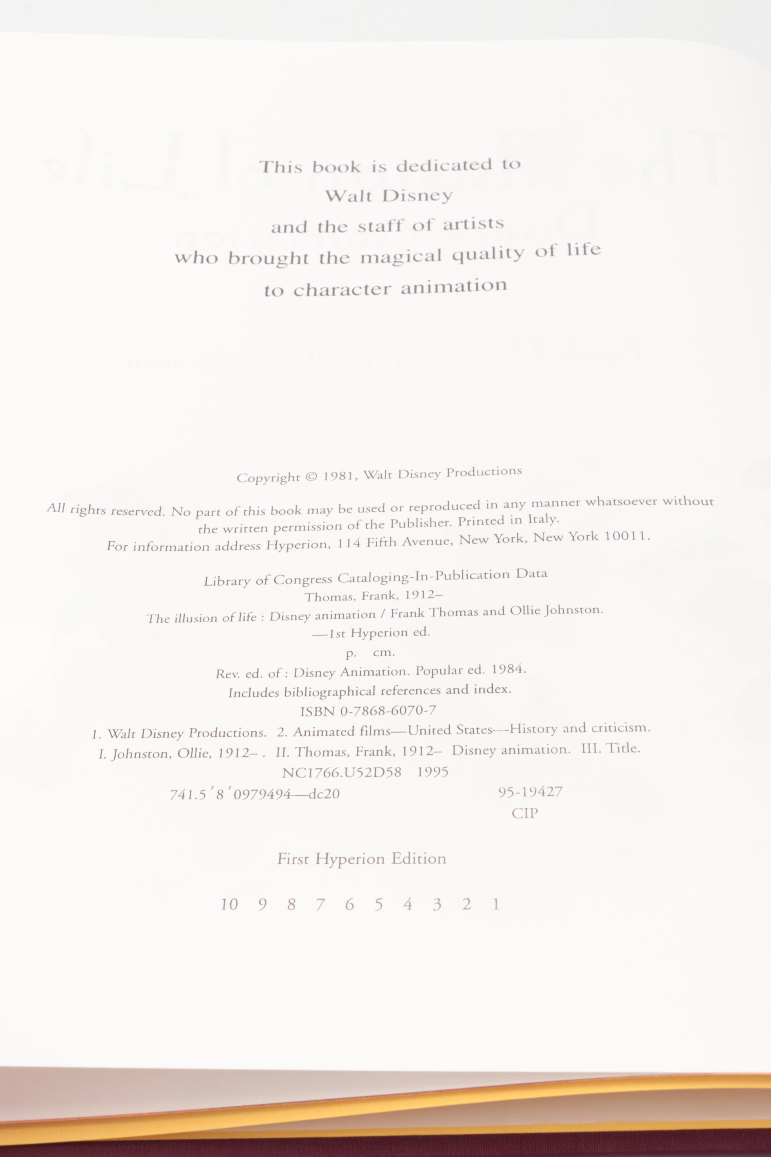 Signed Limited First Edition Thus "The Illusion of Life" by Thomas and Johnston